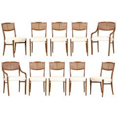 An Incredible Set of 10 Walnut Cane Dining Chairs by Barney Flagg, circa 1960
