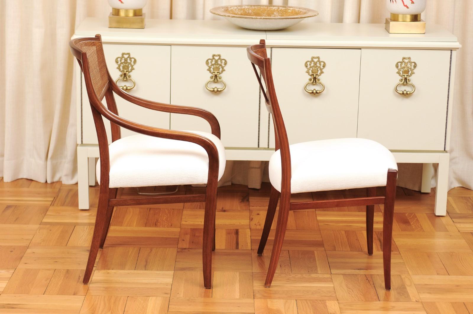 Mid-Century Modern Incredible Set of 8 Walnut Cane Dining Chairs by Barney Flagg, circa 1960 For Sale