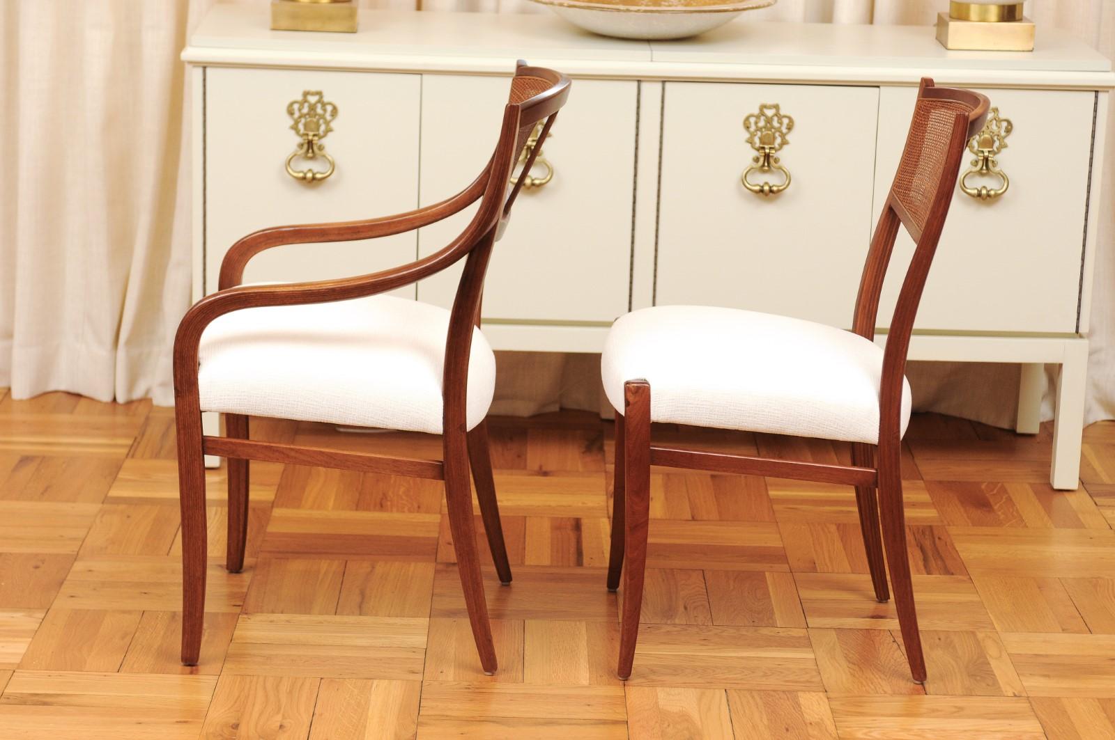 American Incredible Set of 8 Walnut Cane Dining Chairs by Barney Flagg, circa 1960 For Sale