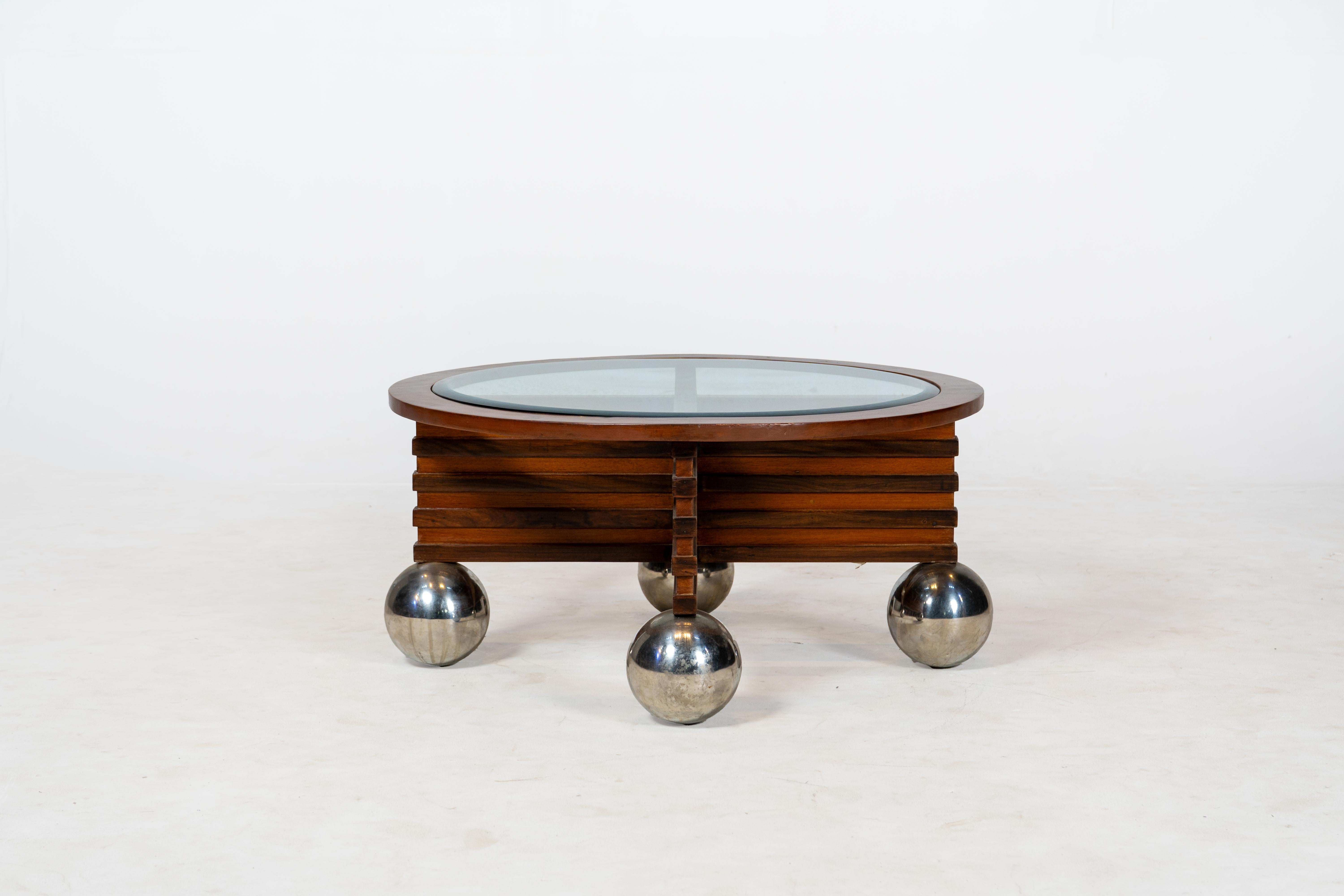 20th Century An Indian Art Deco Coffee Table with Chrome Ball Feet For Sale