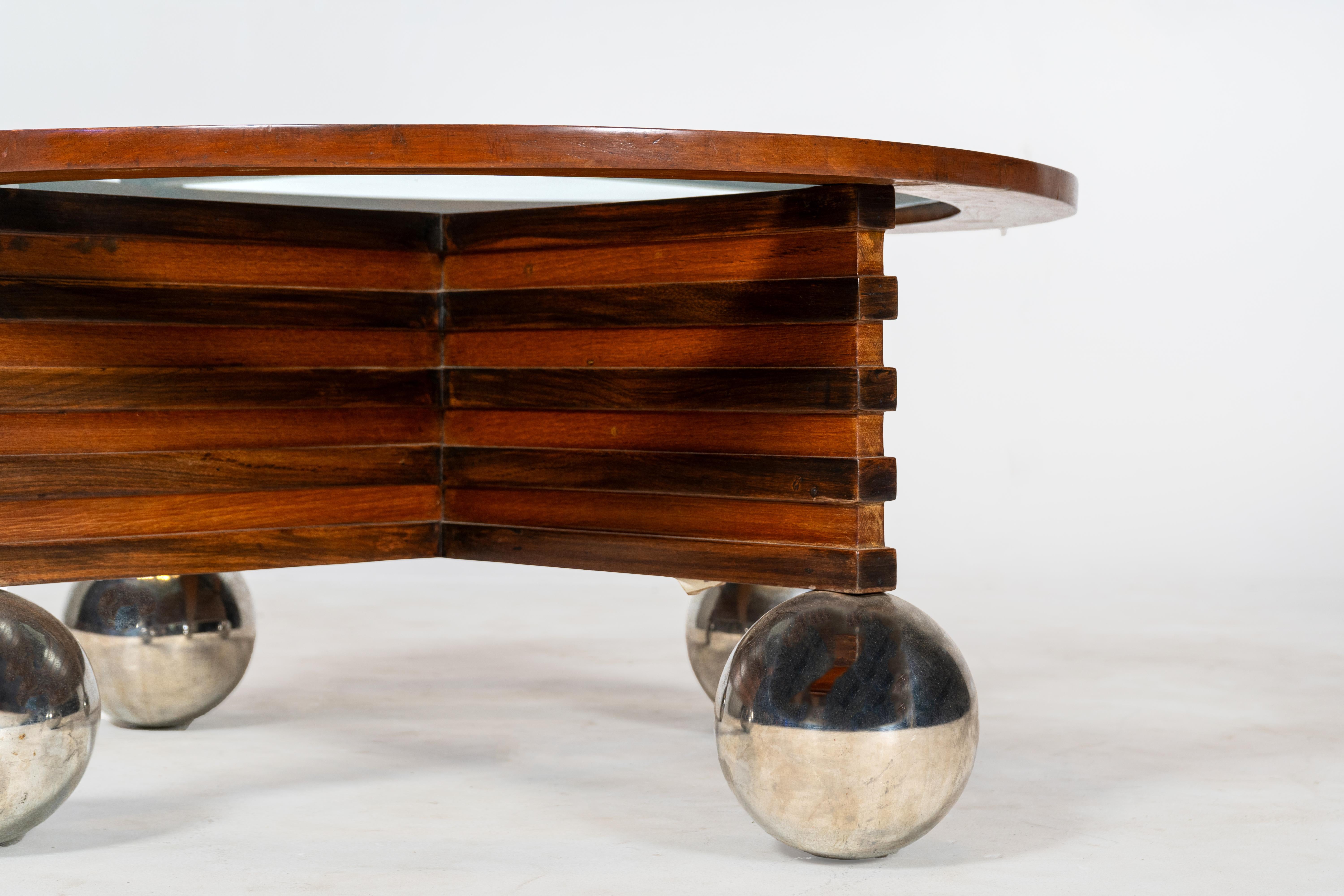 Teak An Indian Art Deco Coffee Table with Chrome Ball Feet For Sale