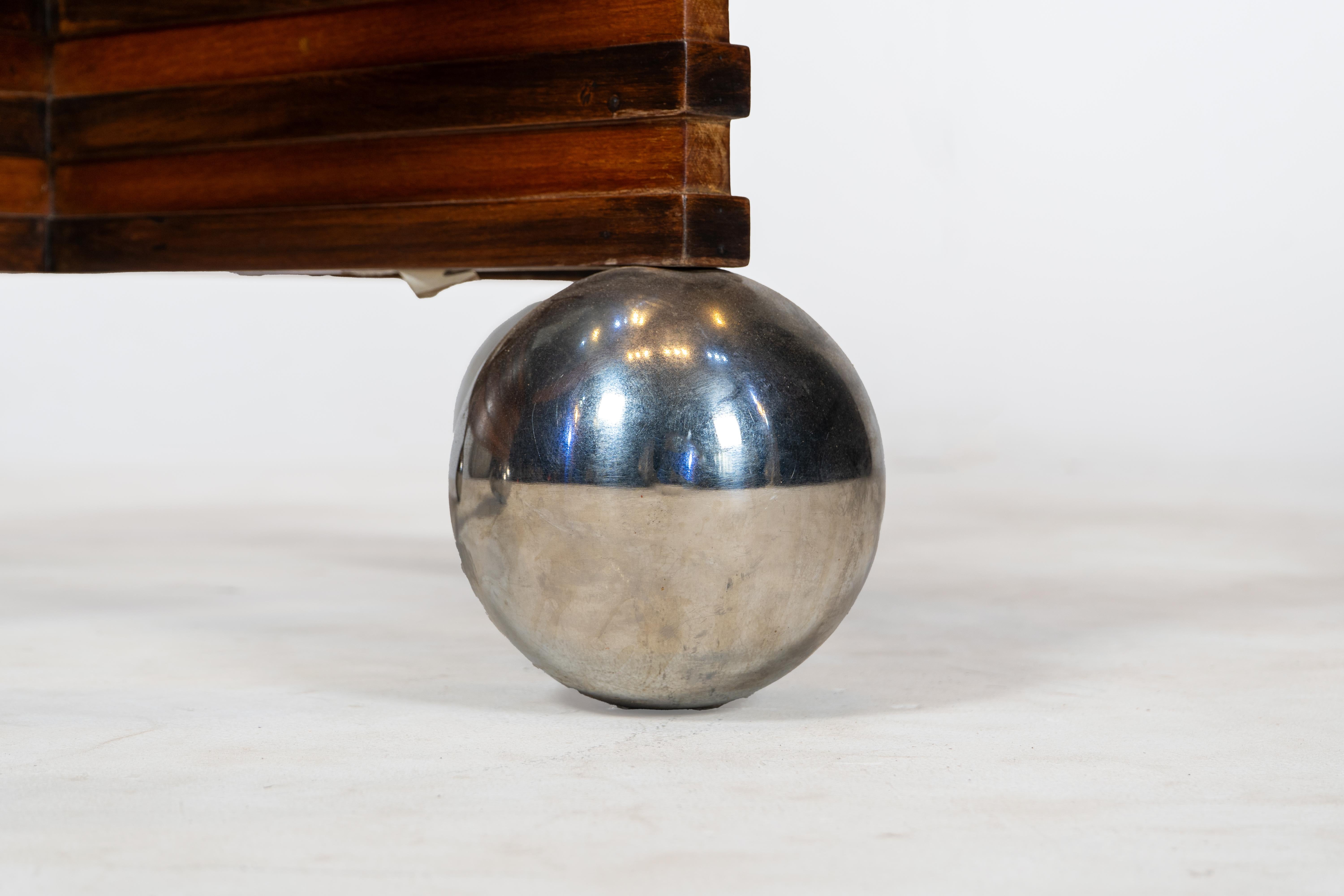 An Indian Art Deco Coffee Table with Chrome Ball Feet For Sale 1
