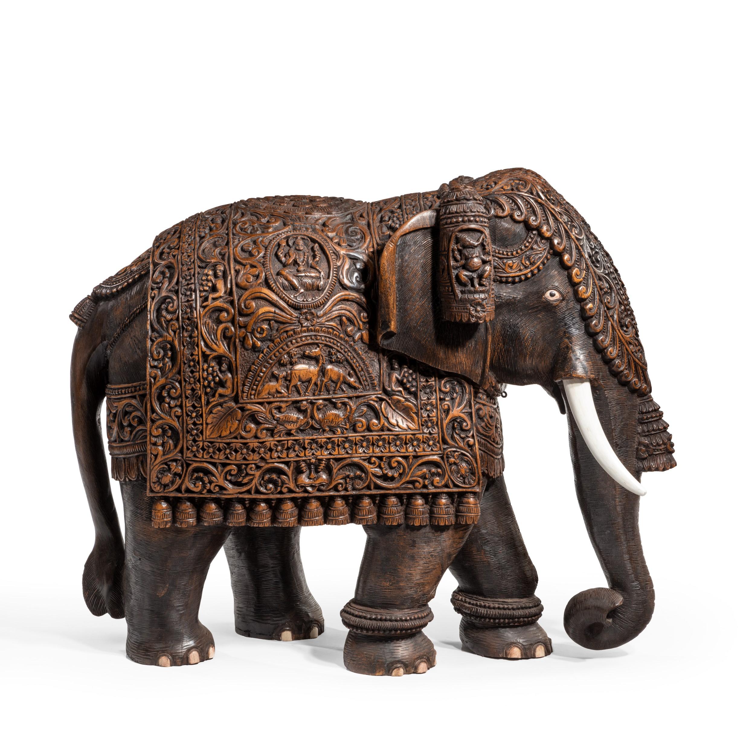 Indian Carved Hardwood Elephant For Sale 9