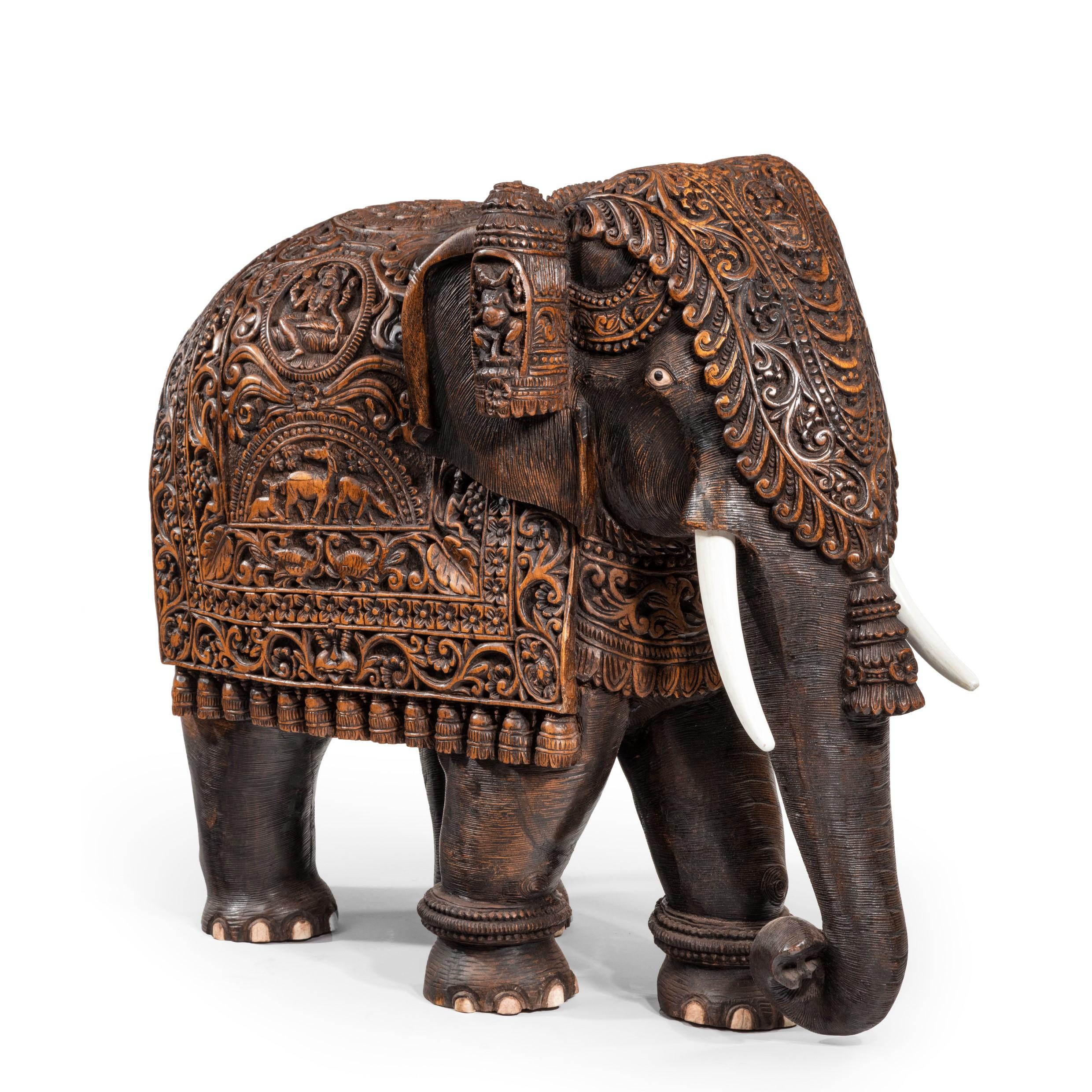 Indian Carved Hardwood Elephant For Sale 10