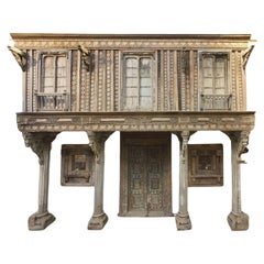 Antique An Indian Haveli Architectural Facade with Three Windows and a Balcony