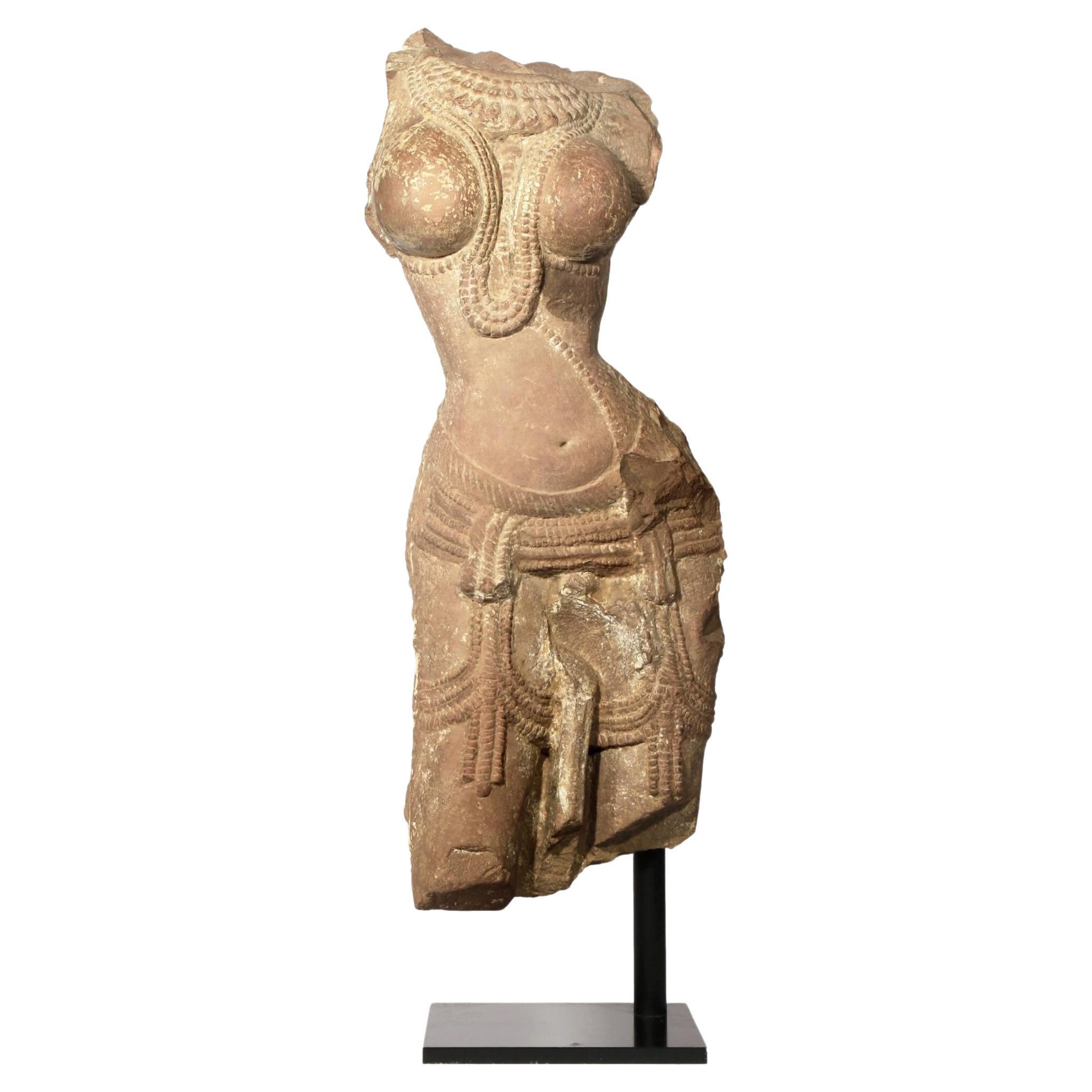 An Indian Red Sandstone Torso of a Devata – 10th/11th Century For Sale