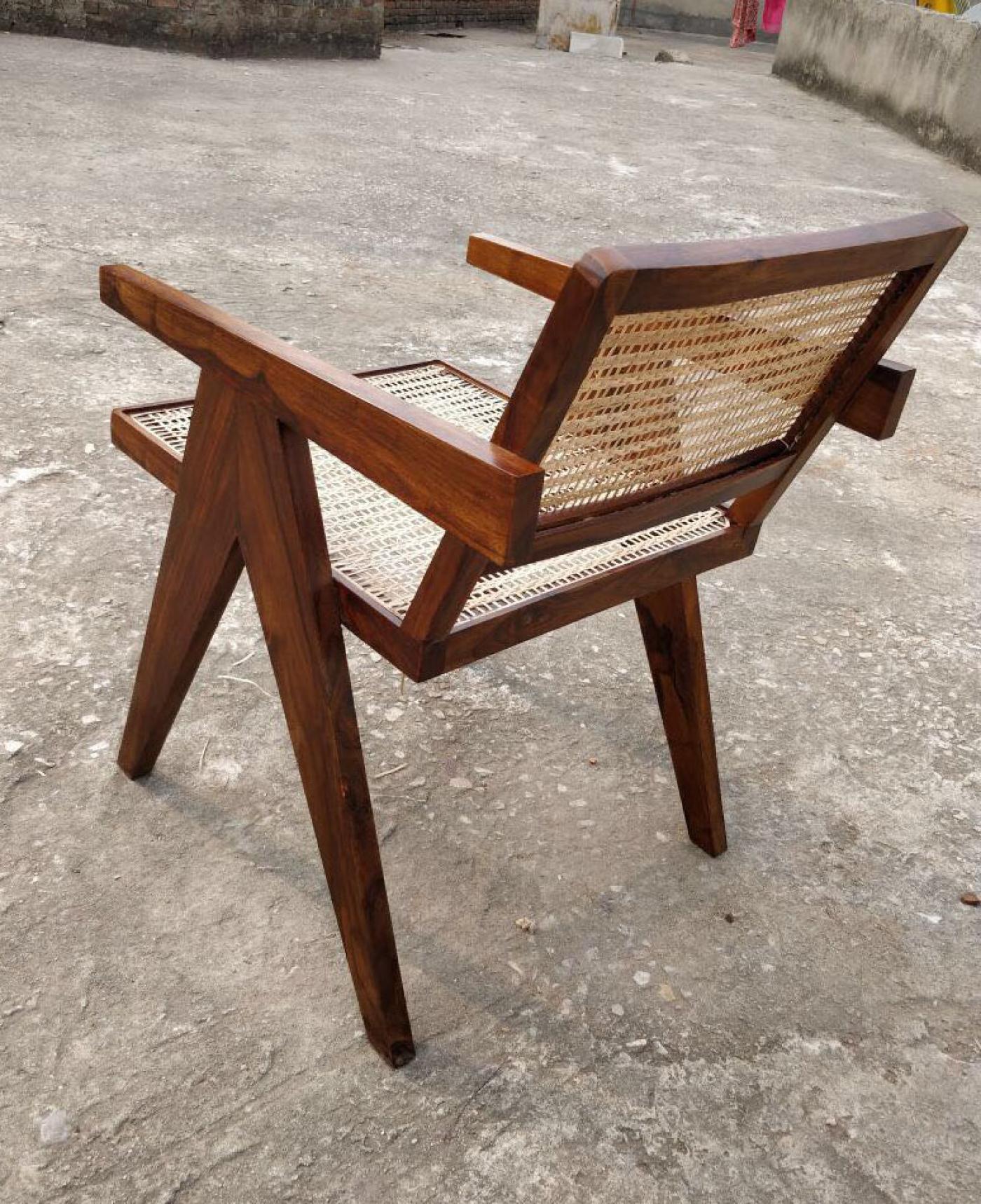 Indian Rosewood and Bamboo Modern Chair in the Style of Jeanneret, Chandigarh For Sale 3