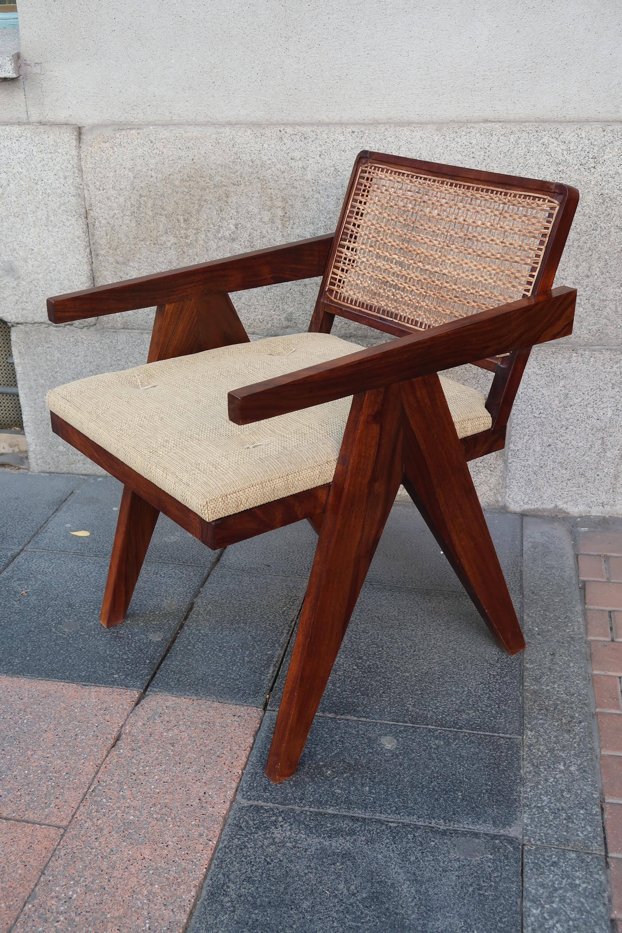 An Indian rosewood and bamboo modern chair in the style of Jeanneret, Chandigarh.