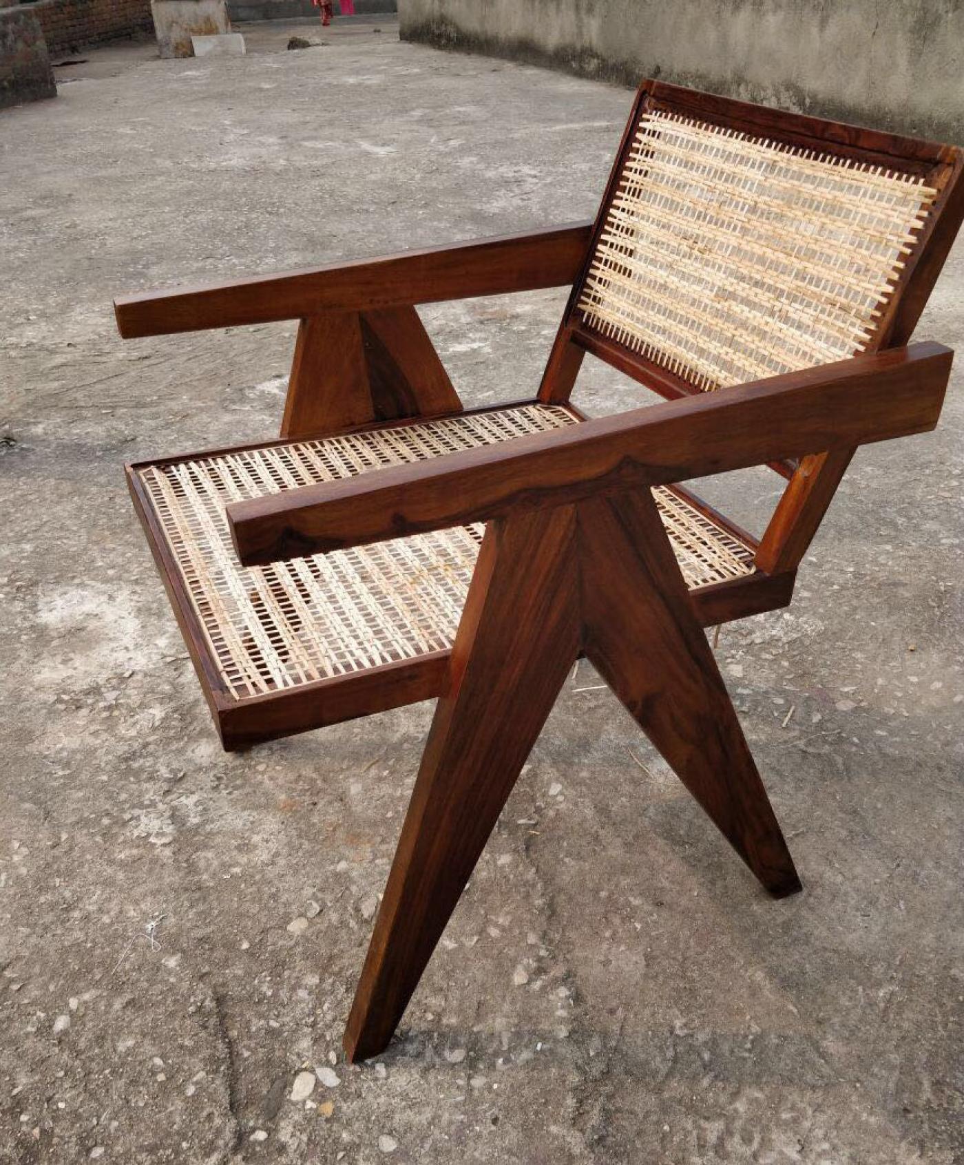 Indian Rosewood and Bamboo Modern Chair in the Style of Jeanneret, Chandigarh In Good Condition For Sale In Madrid, ES