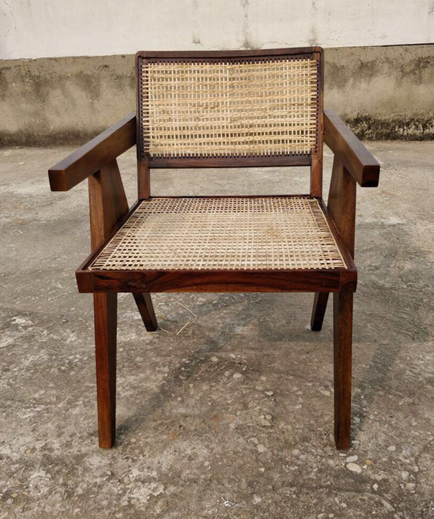Indian Rosewood and Bamboo Modern Chair in the Style of Jeanneret, Chandigarh For Sale 2
