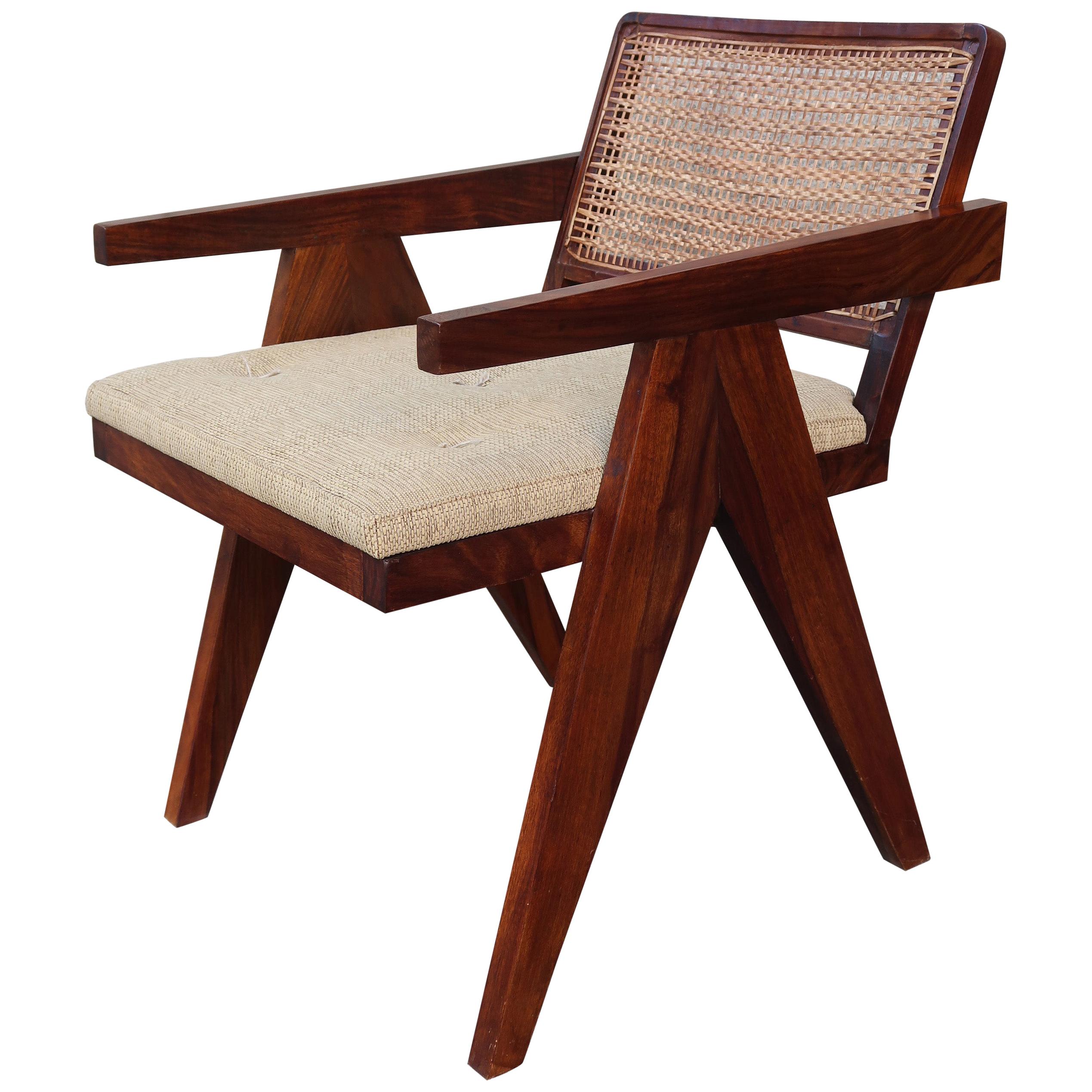 Indian Rosewood and Bamboo Modern Chair in the Style of Jeanneret, Chandigarh For Sale