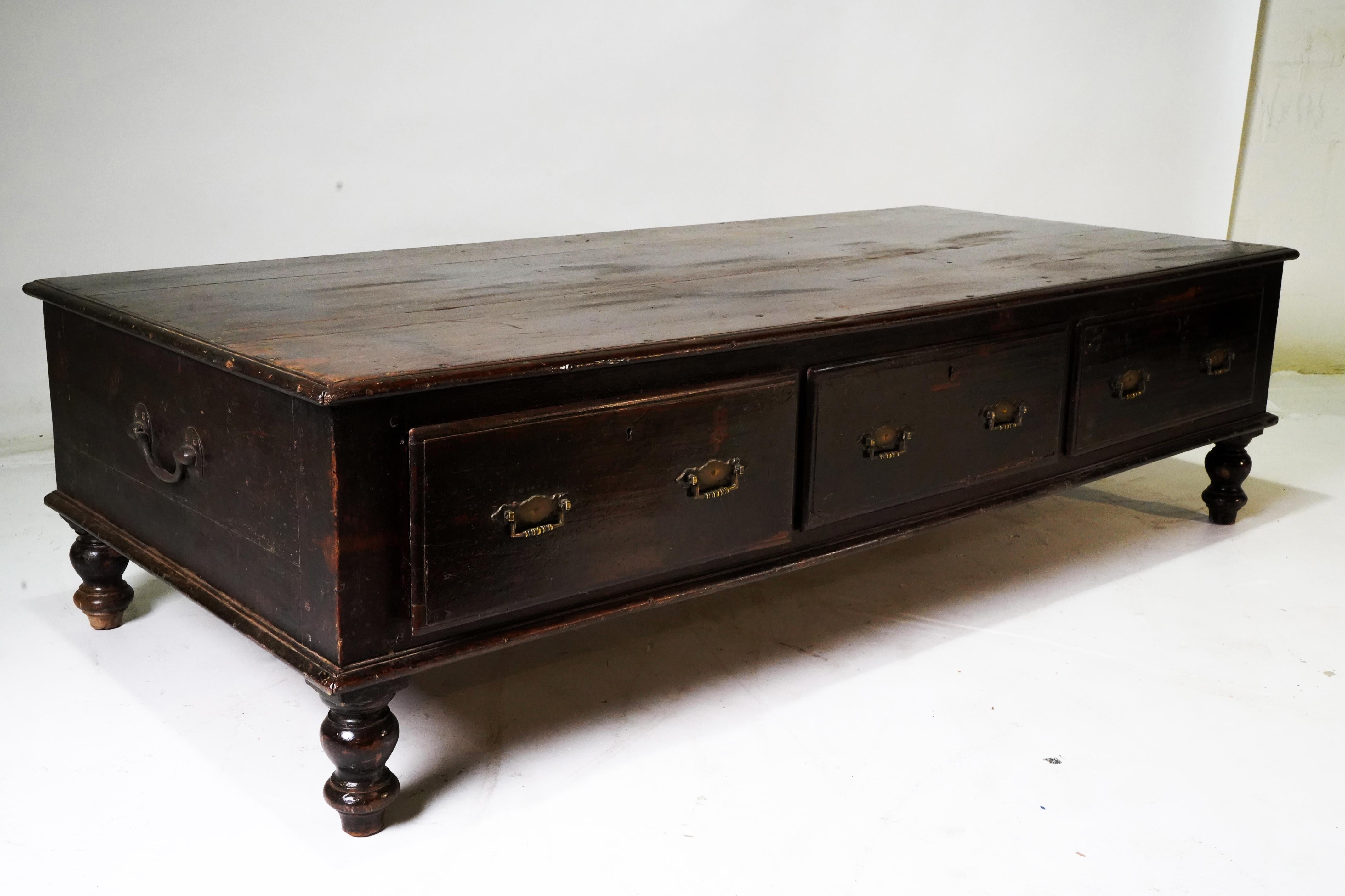 20th Century Indian Teakwood Daybed with Three Storage Drawers