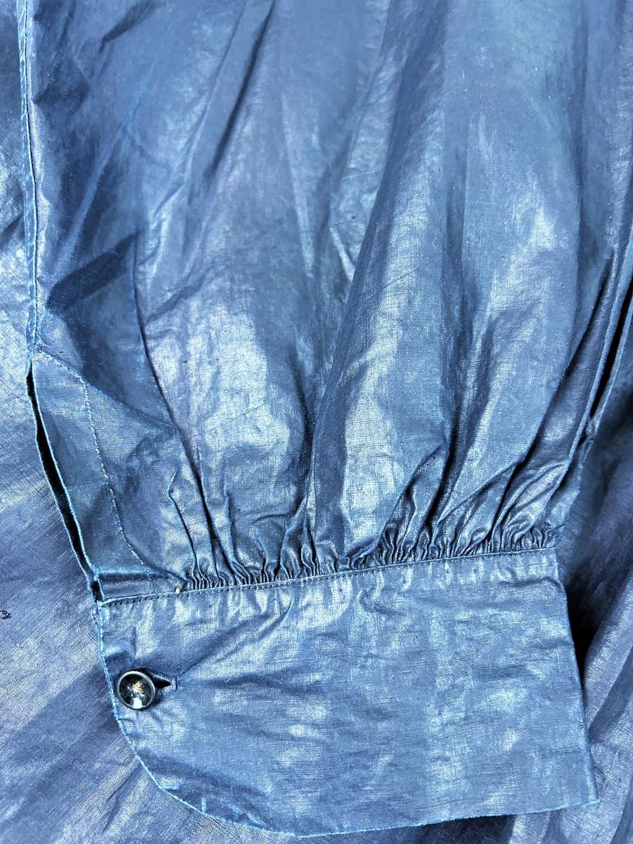 An indigo dyed glazed cotton peasant Blouse - France Circa 1850/1900 For Sale 1