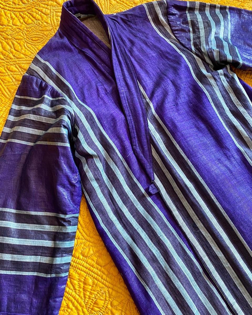 An Indigo Glazed Silk and Cotton Kaftan - Ottoman Empire Early 20th century In Good Condition For Sale In Toulon, FR