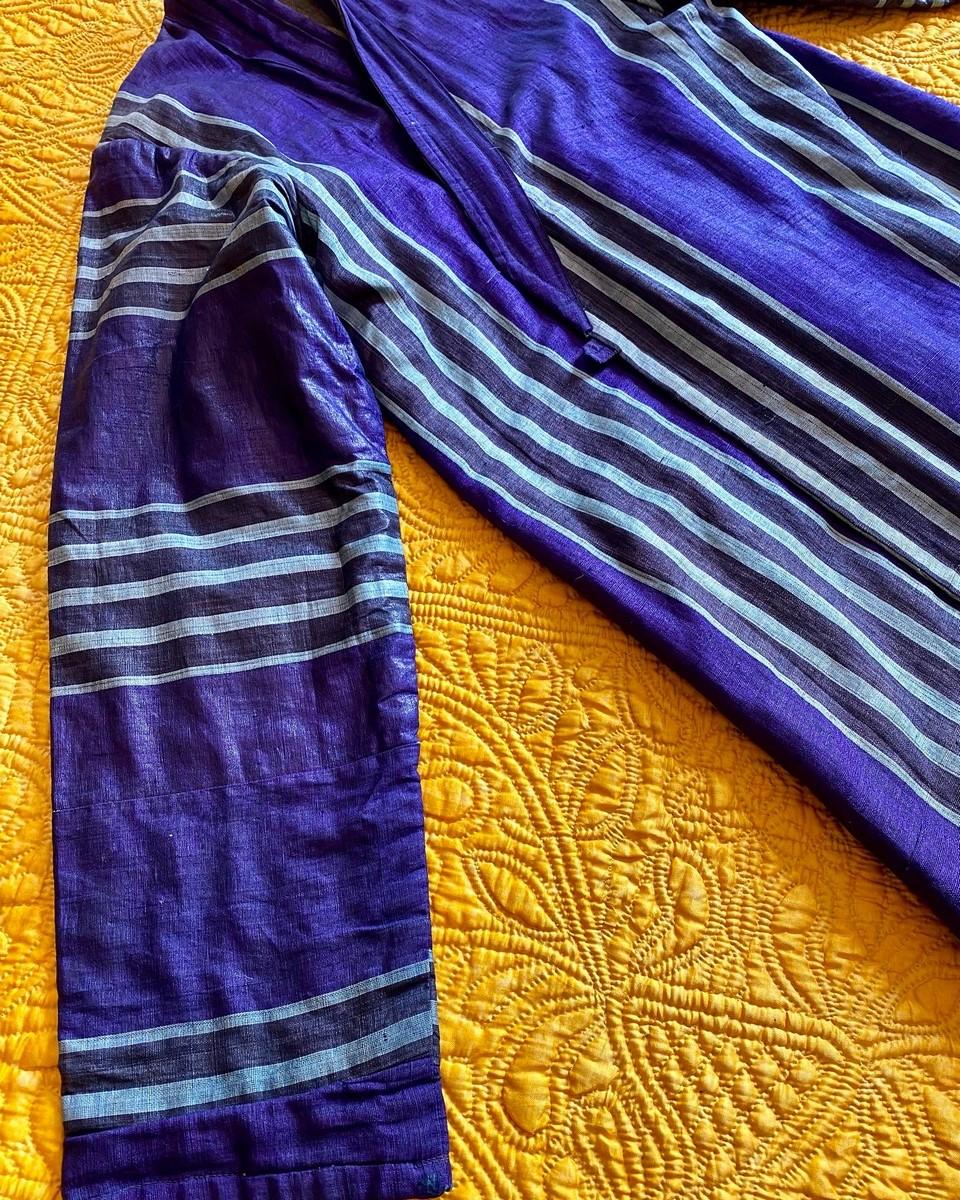 Women's or Men's An Indigo Glazed Silk and Cotton Kaftan - Ottoman Empire Early 20th century For Sale