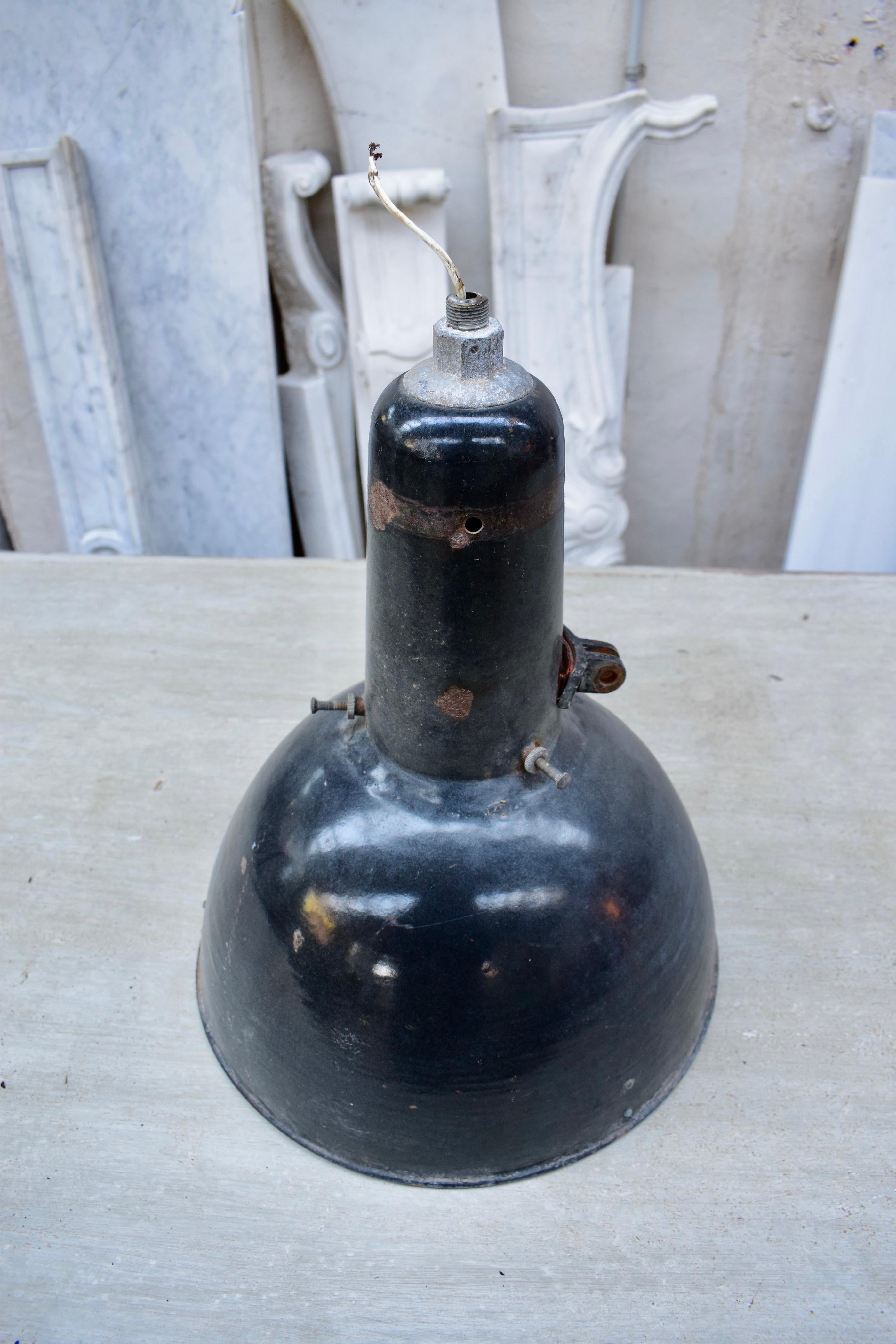 Spanish Industrial Black Enamel Hanging Lamp, circa 1930s For Sale