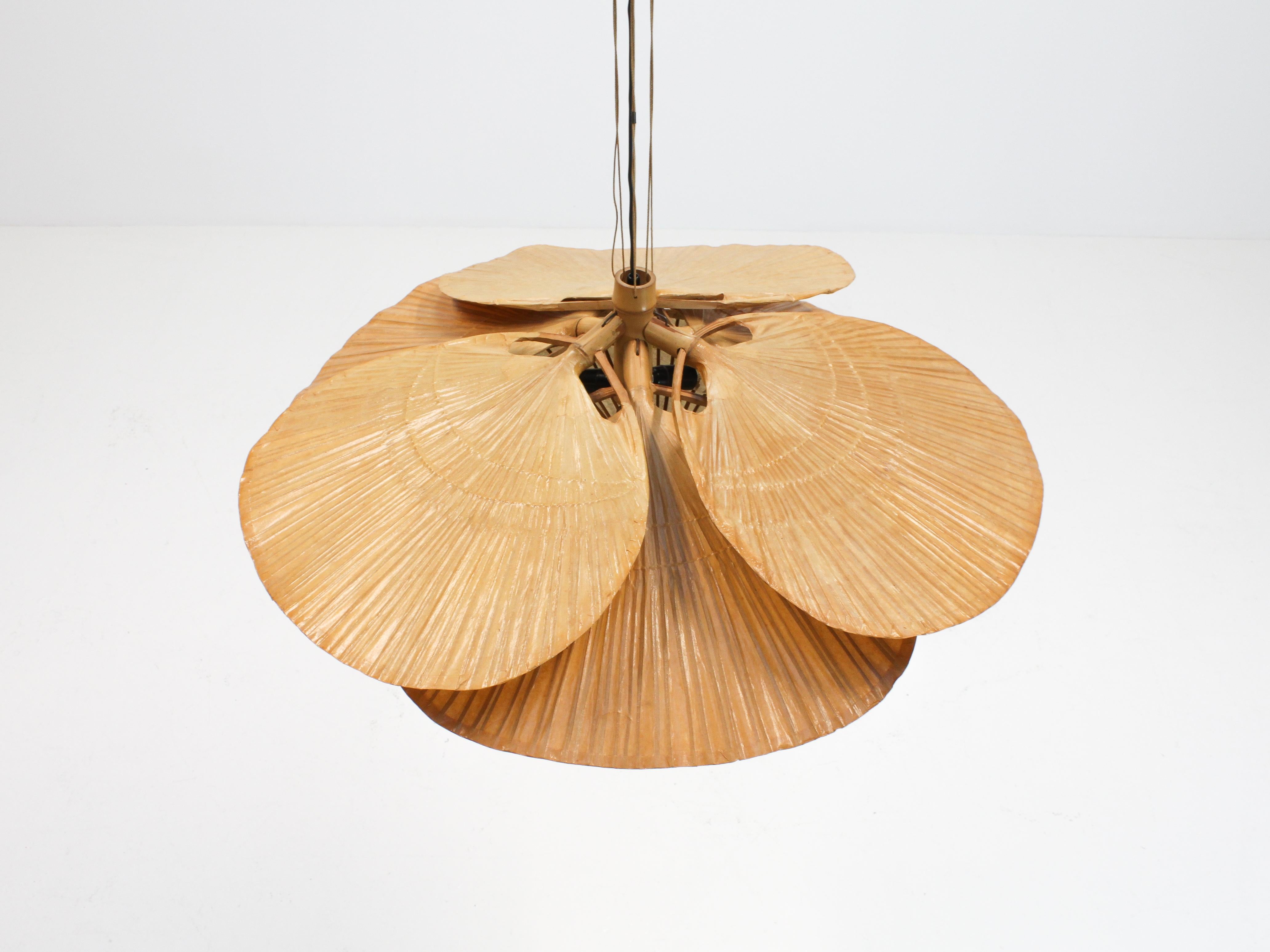 20th Century Ingo Maurer Uchiwa Hana Chandelier by Ingo Maurer for M Design, Germany, 1970s