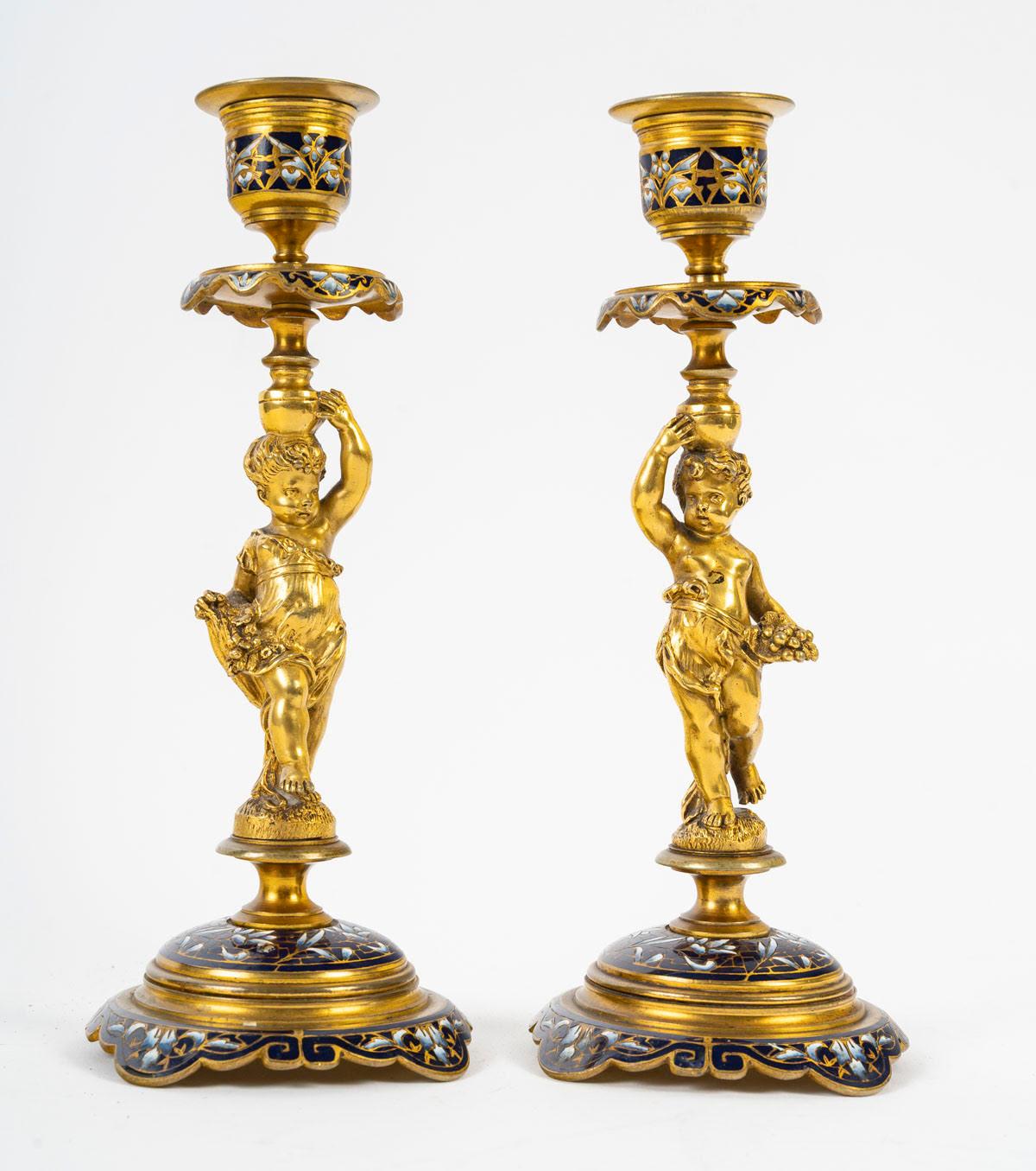 Ein Tintenfass und zwei Kerzenständer aus dem 19. Jahrhundert, Napoleon III.-Periode. im Zustand „Gut“ im Angebot in Saint-Ouen, FR