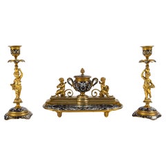 An inkwell and Two Candlesticks from the 19th Century, Napoleon III Period.