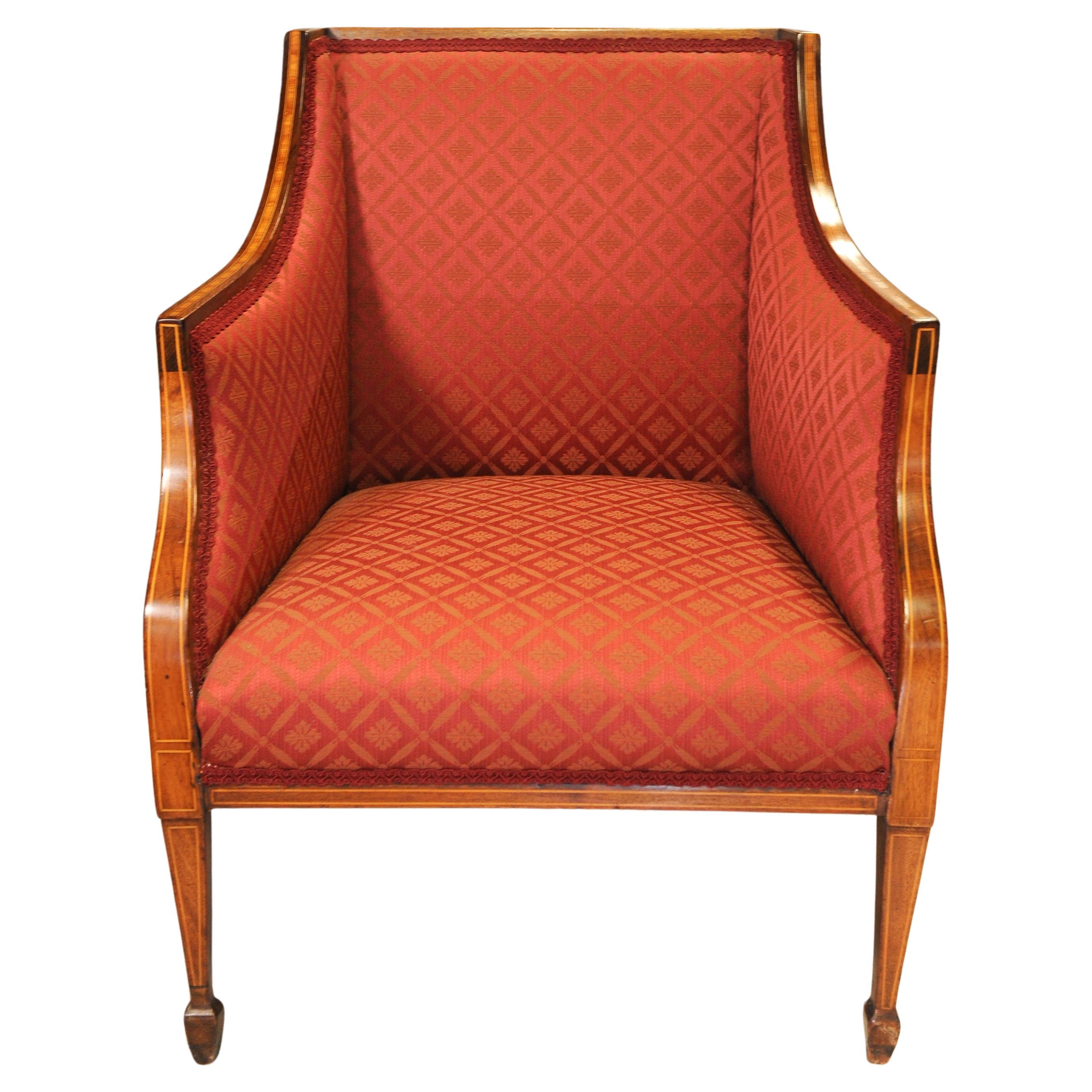 An Inlaid And Satinwood Upholstered Bergere Library Chair Circa 1900 For Sale