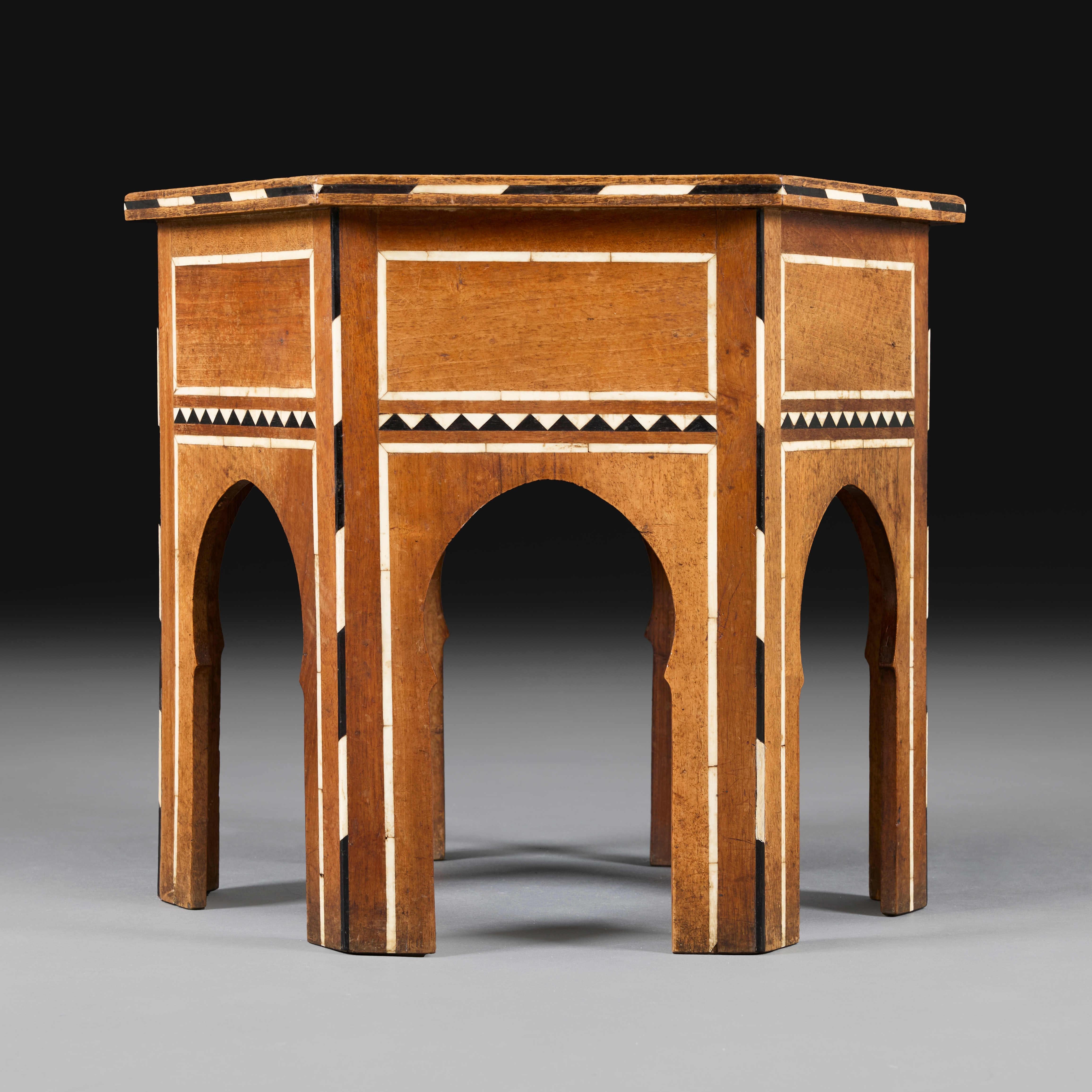 Arts and Crafts An Inlaid Hexagonal Moorish Occasional Table For Sale