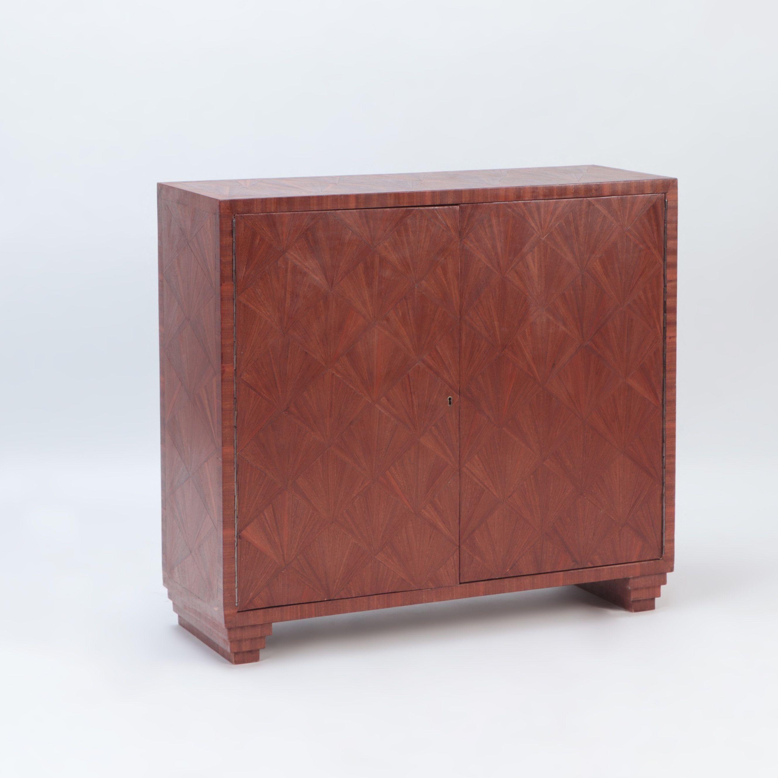 Mid-Century Modern Inlaid Two Door Cabinet in the Manner of Jean Michel Frank, Contemporary For Sale