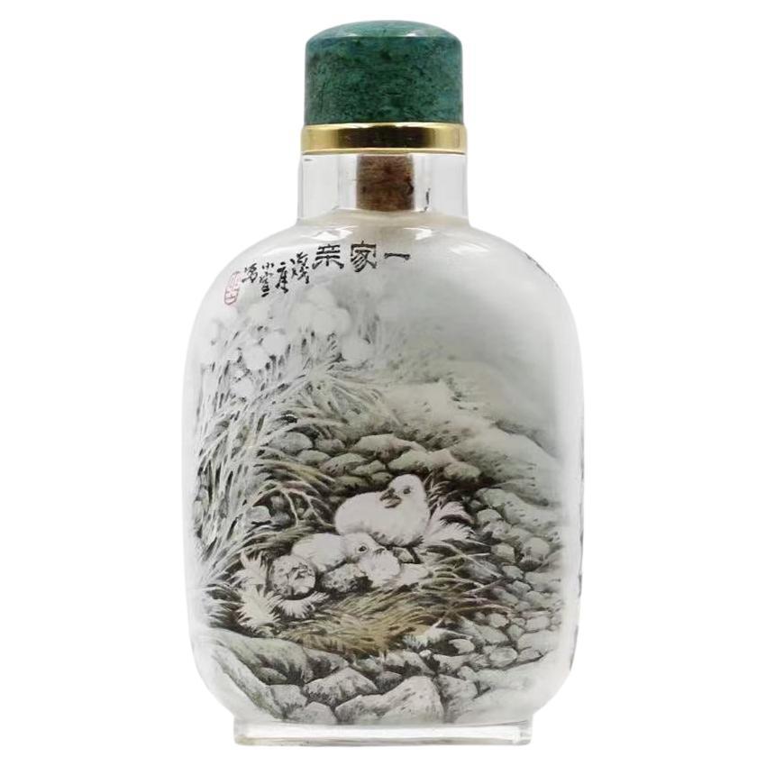 Inside Painted Glass, "A Family" Snuff Bottle by Zhang Zenlou in 2006 For Sale