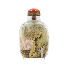 Inside Painted Glass, "Lotus in Autumn" Snuff Bottle by Zhang Zenlou 2009