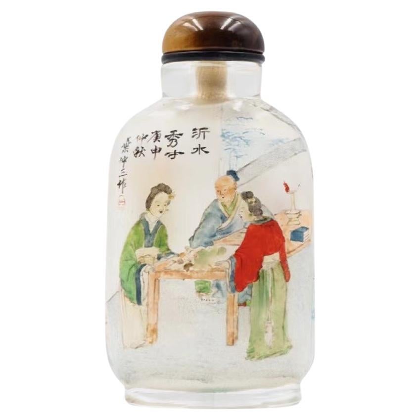 Inside Painted Glass Snuff Bottle by Ye Zhongsan, Dated to Late Qing Dynasty For Sale