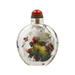 Snuff bottle in cristallo di rocca dipinto all'interno, "Uccelli e seguaci" di Li Yingtao