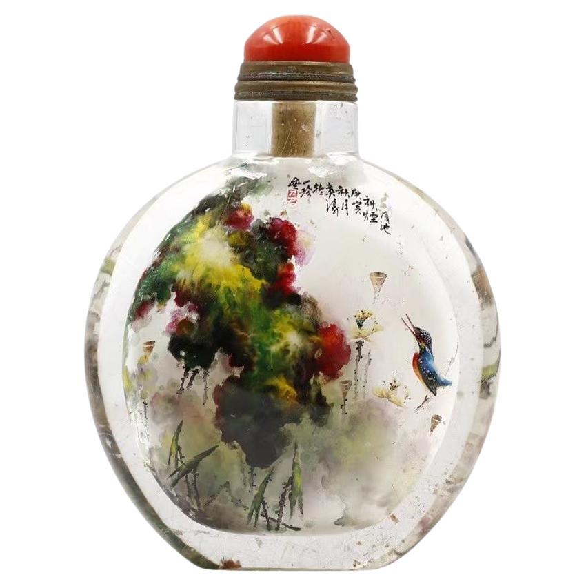 Inside Painted Rock Crystal, "Birds and Follower" Snuff Bottle by Li Yingtao