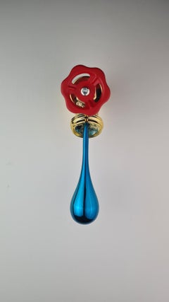 "Un instante repentino", 2021, Decoración de pared para el hogar, Hecho a mano en Italia, Oro y azul Ldt.