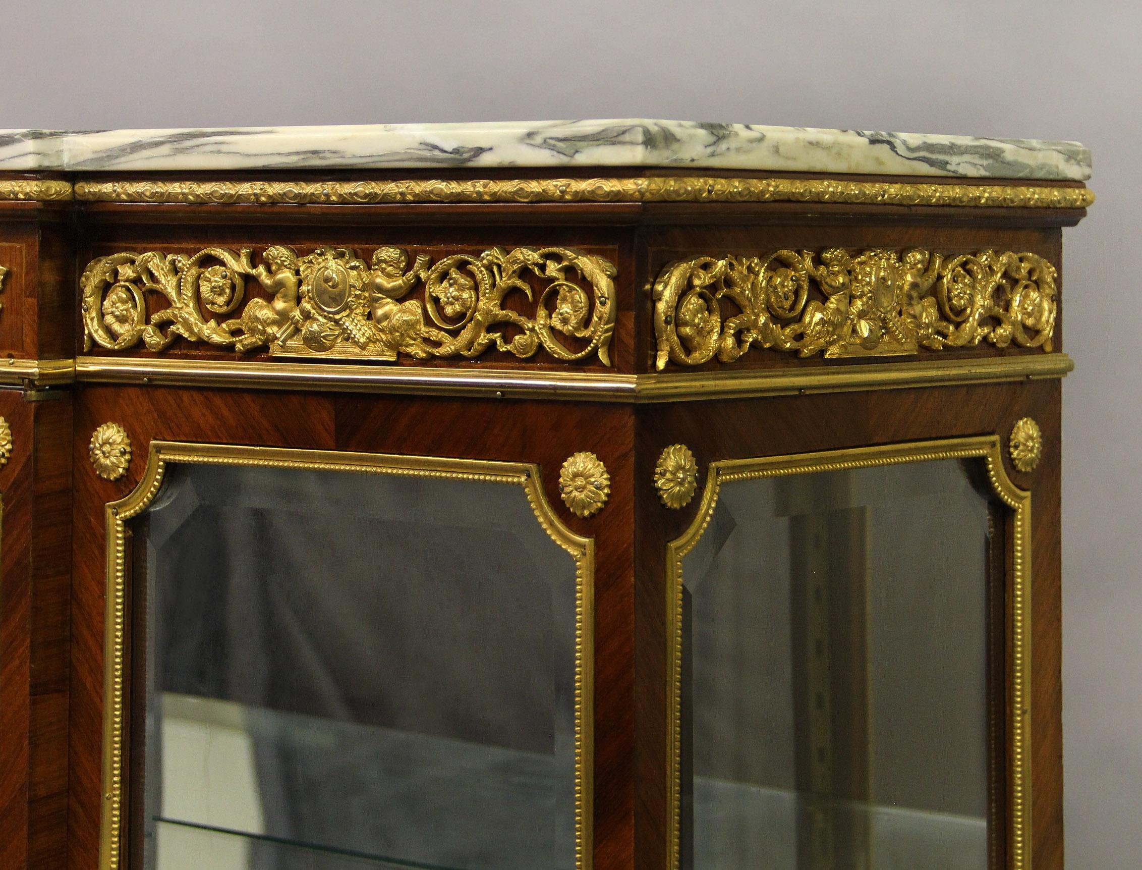 French Interesting 19th Century Gilt Bronze and Wedgwood Mounted Parquetry Vitrine For Sale