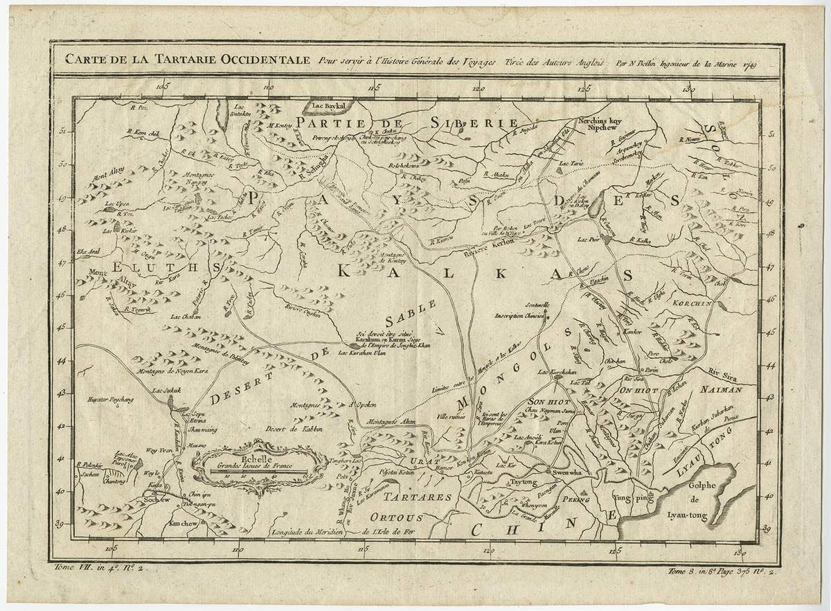 Interesting Antique Map of Tartary and Northeast Asia, 1749