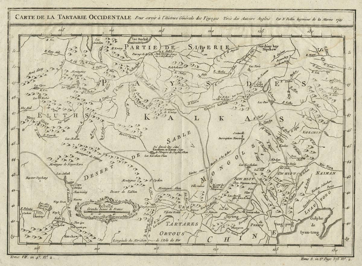 Interesting Antique Map of Tartary and Northeast Asia, 1749