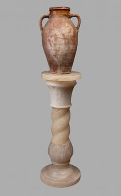 An Interesting Carved Alabaster Pedestal Column Lamp c1930