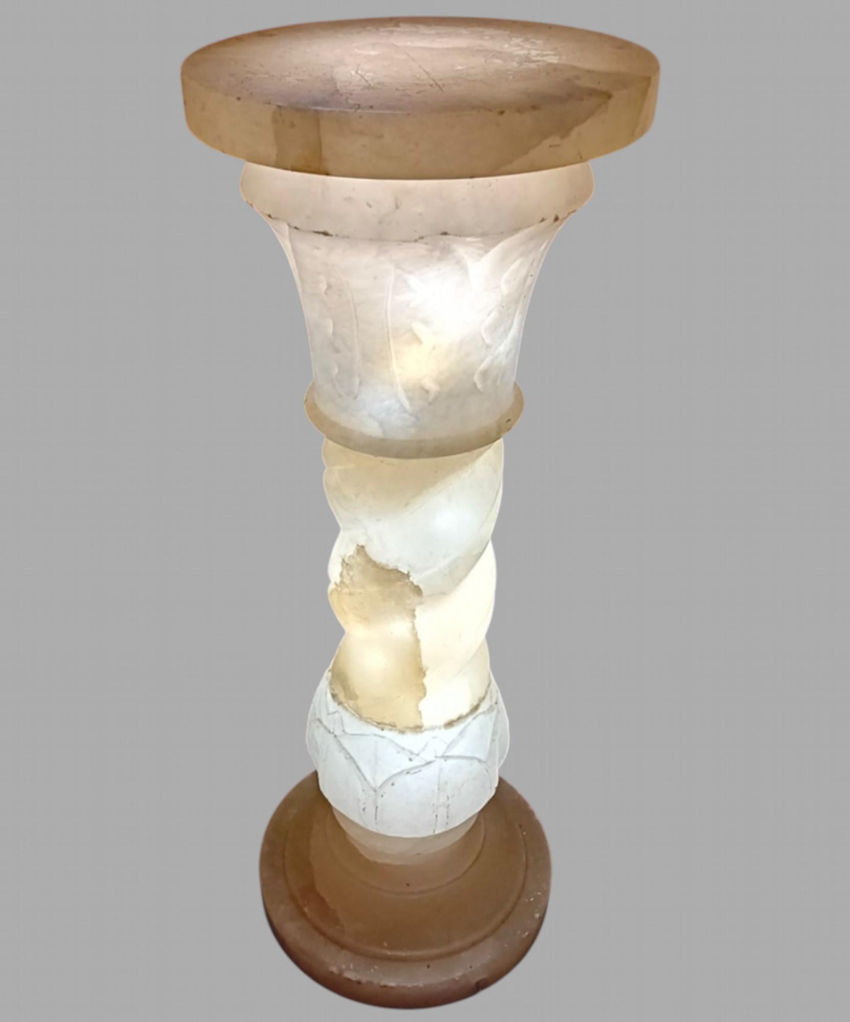 Art Nouveau An Interesting Carved Alabaster Pedestal Column Lamp c1930 For Sale