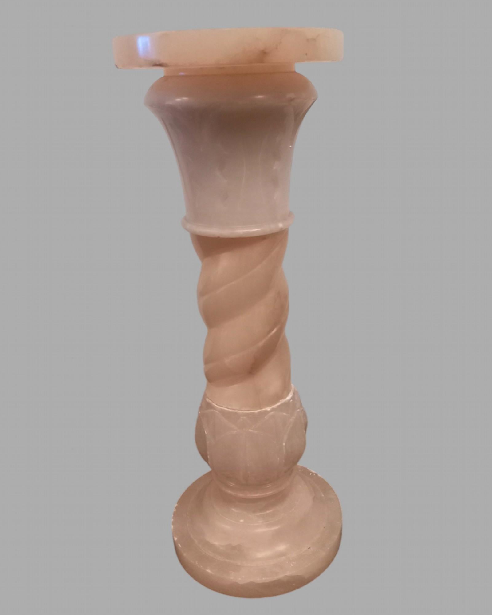 British An Interesting Carved Alabaster Pedestal Column Lamp c1930 For Sale
