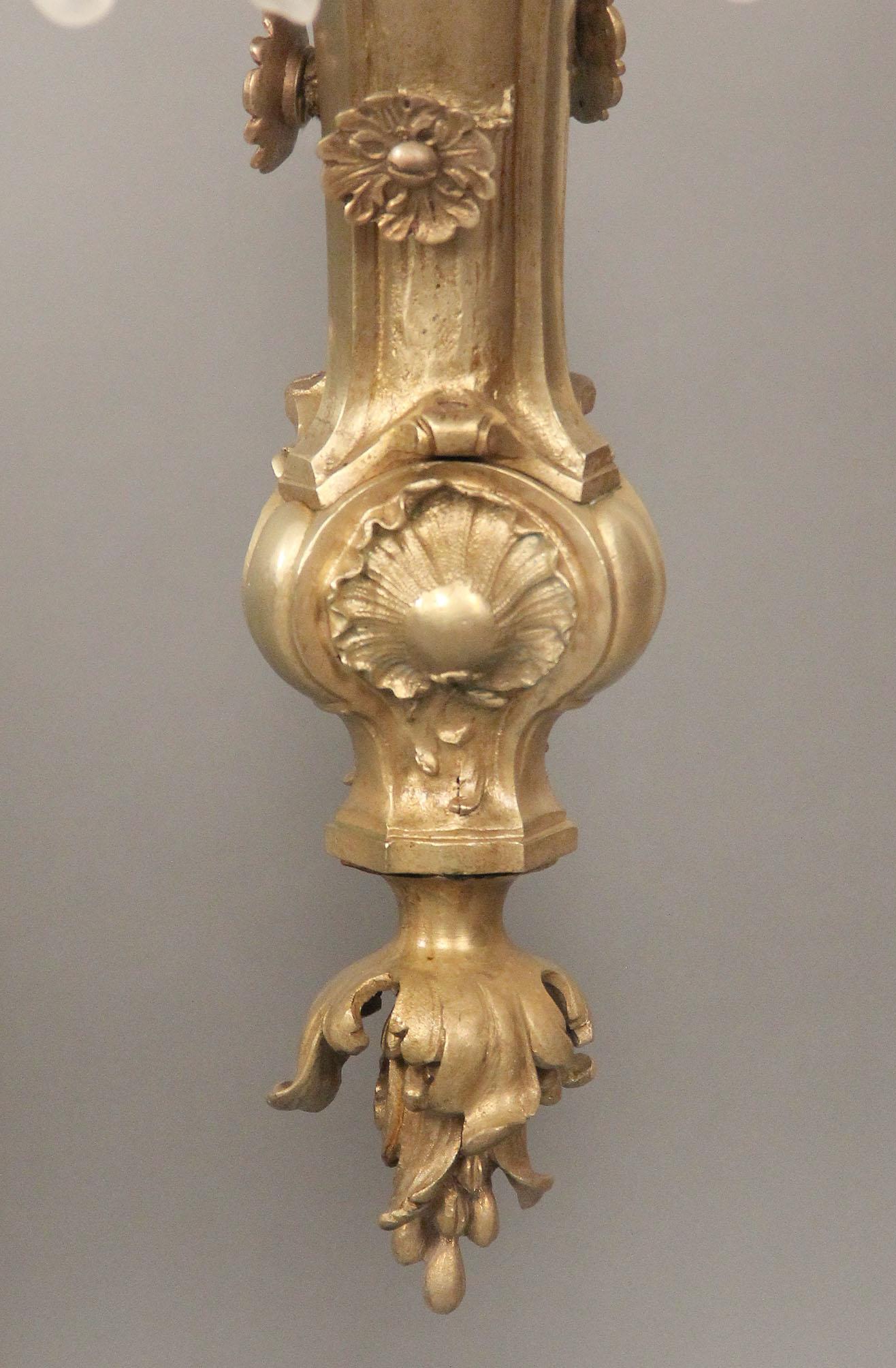 French An Interesting Early 20th Century Gilt Bronze Six Light Chandelier For Sale