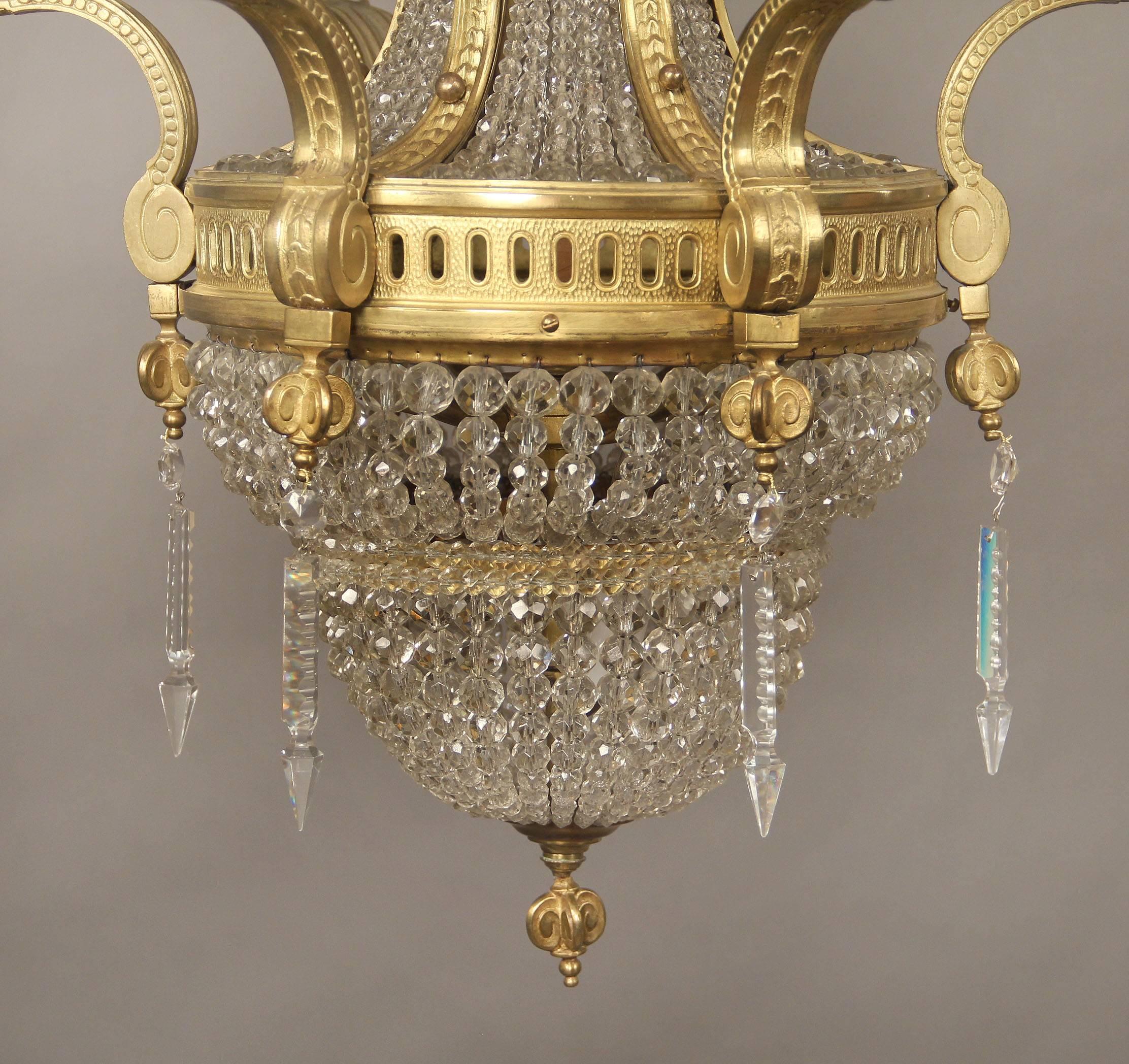 Belle Époque Interesting Late 19th Century Gilt Bronze and Crystal Ten-Light Chandelier