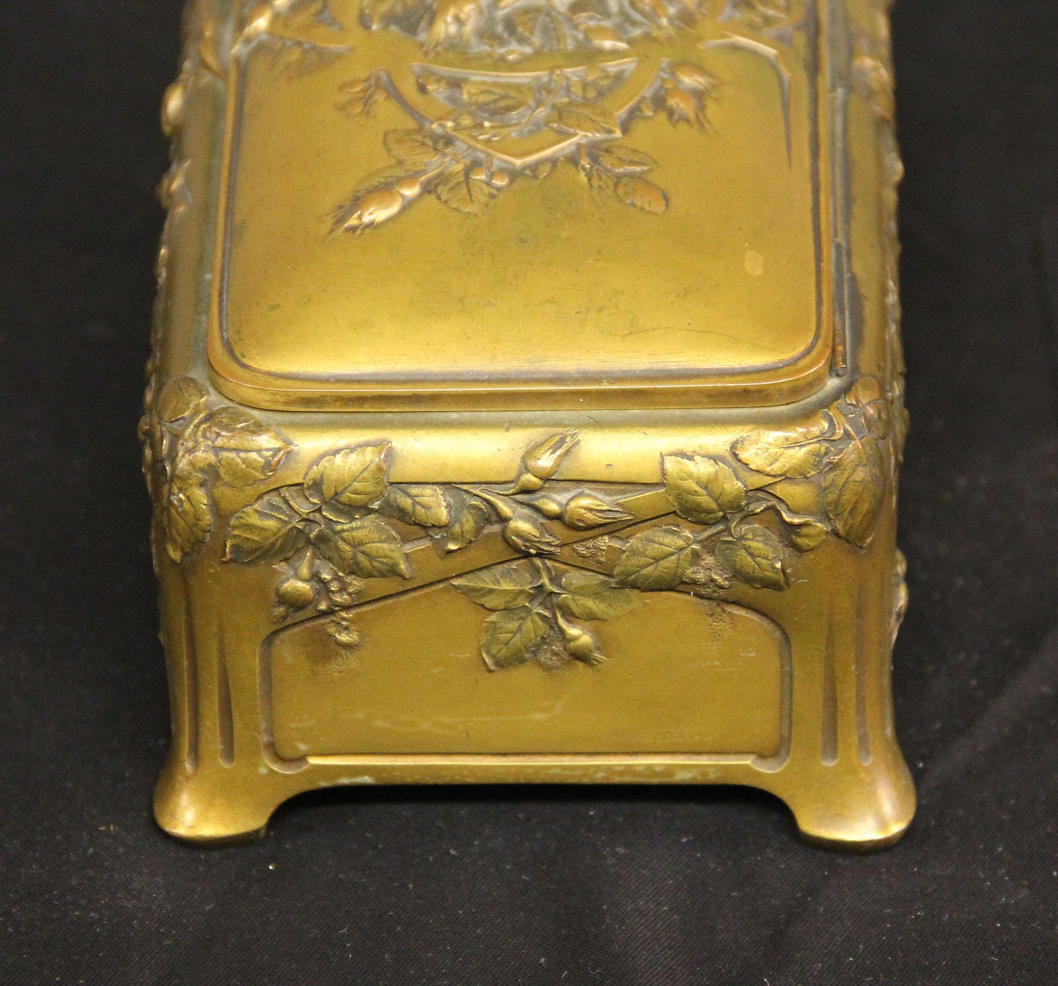 French Interesting Late 19th Century Gilt Bronze Jewelry Box