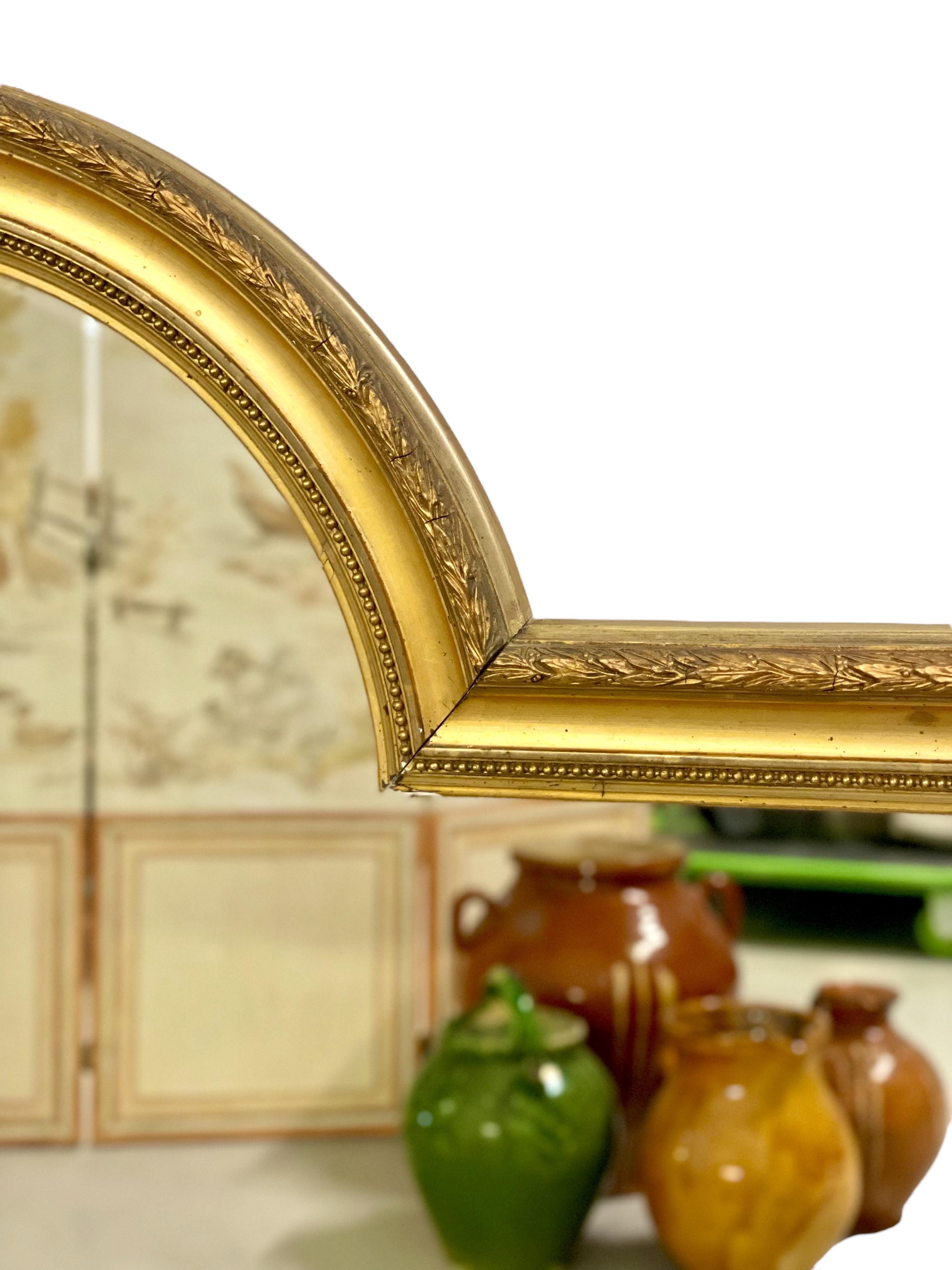 French Wide Louis XVI Style Overmantel Mirror with Central Arch, France 19th Century For Sale