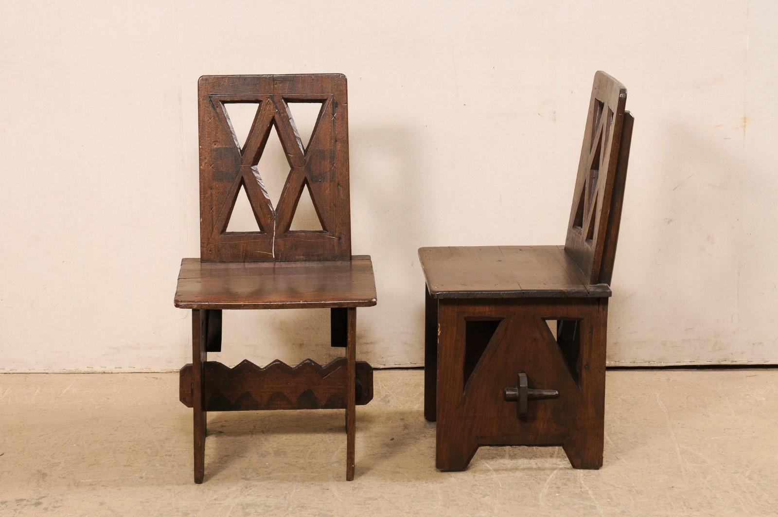 Interesting Pair of Carved Fire-Side Chairs W/Geometric Cut-Outs, N. Africa 4