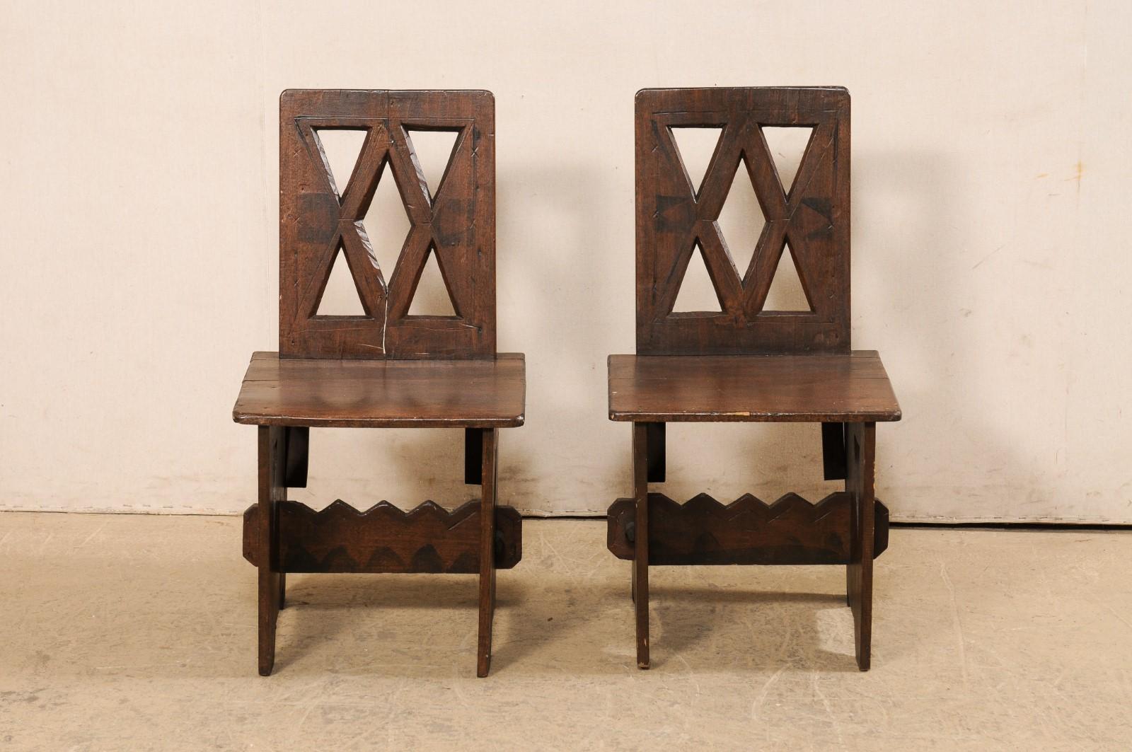 Interesting Pair of Carved Fire-Side Chairs W/Geometric Cut-Outs, N. Africa 5