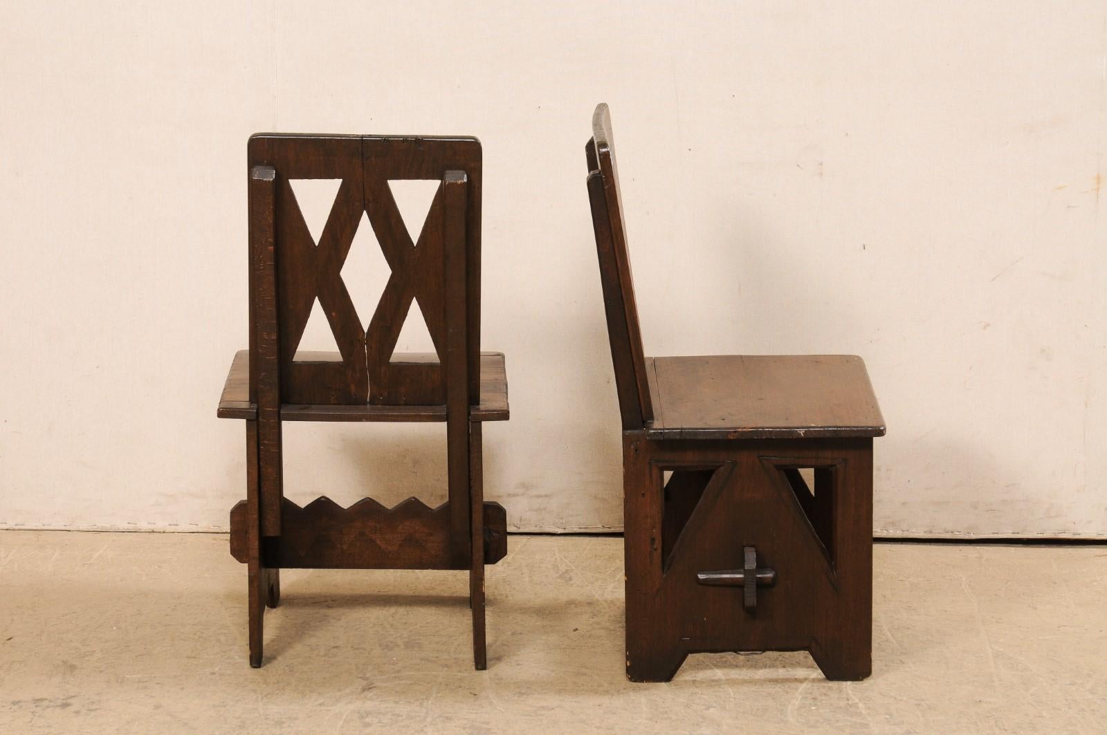 Interesting Pair of Carved Fire-Side Chairs W/Geometric Cut-Outs, N. Africa 2