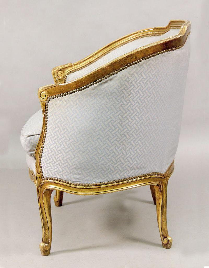 Belle Époque Interesting Pair of Late 19th Century Louis XV Style Giltwood Bergeres