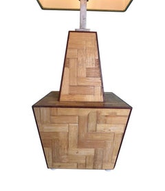 An Interesting shaped Italian 1970s rattan marquetry lamp