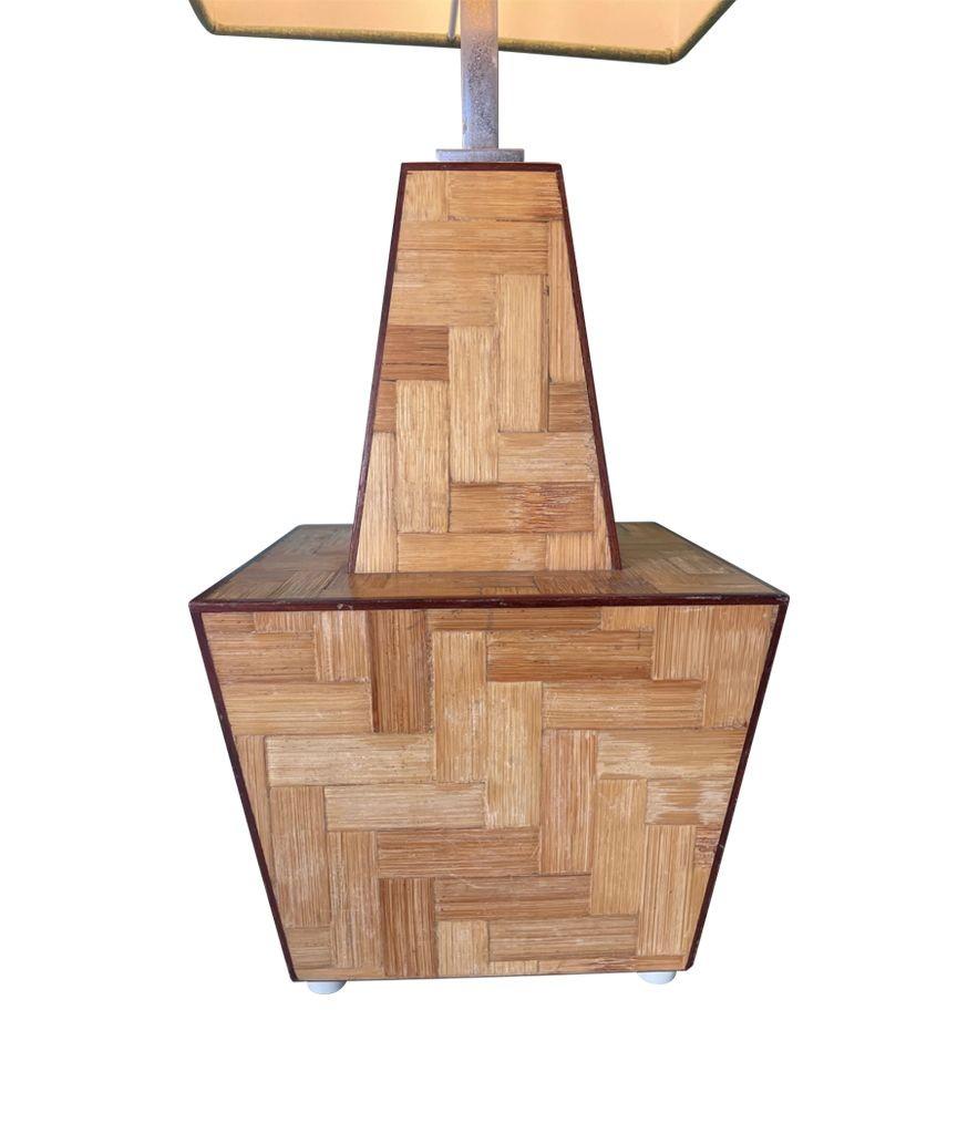 Marquetry An Interesting shaped Italian 1970s rattan marquetry lamp For Sale