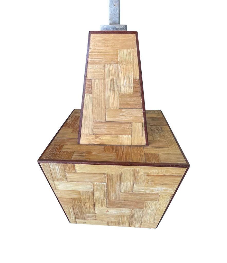 An Interesting shaped Italian 1970s rattan marquetry lamp For Sale 1