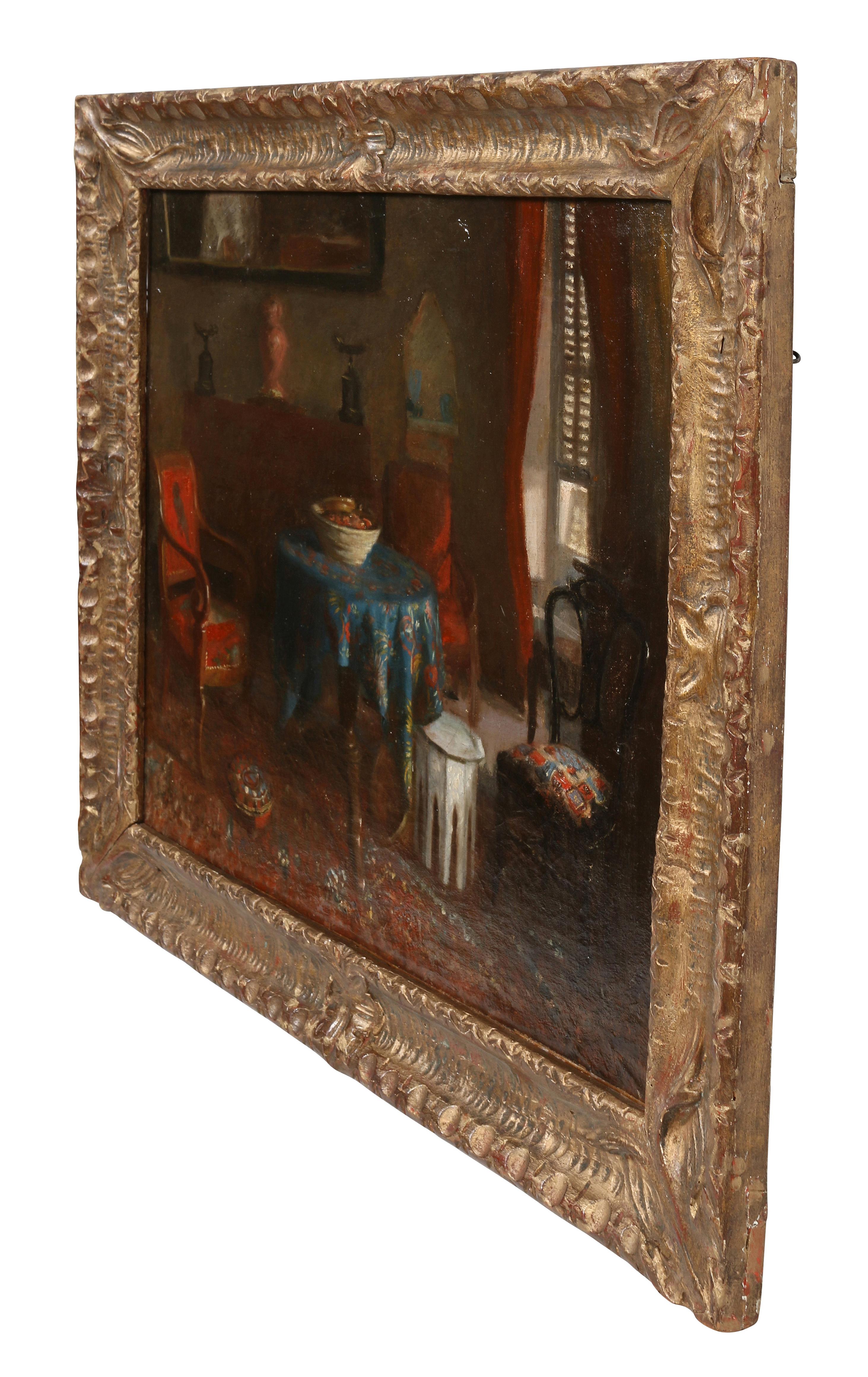 19th Century Interior Oil Painting For Sale